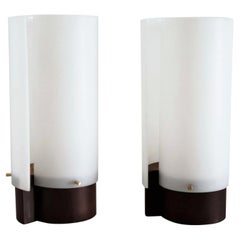 Retro Italian Modernist Teakwood Table Lamps with Methacrylic Curved Shades, 1950s