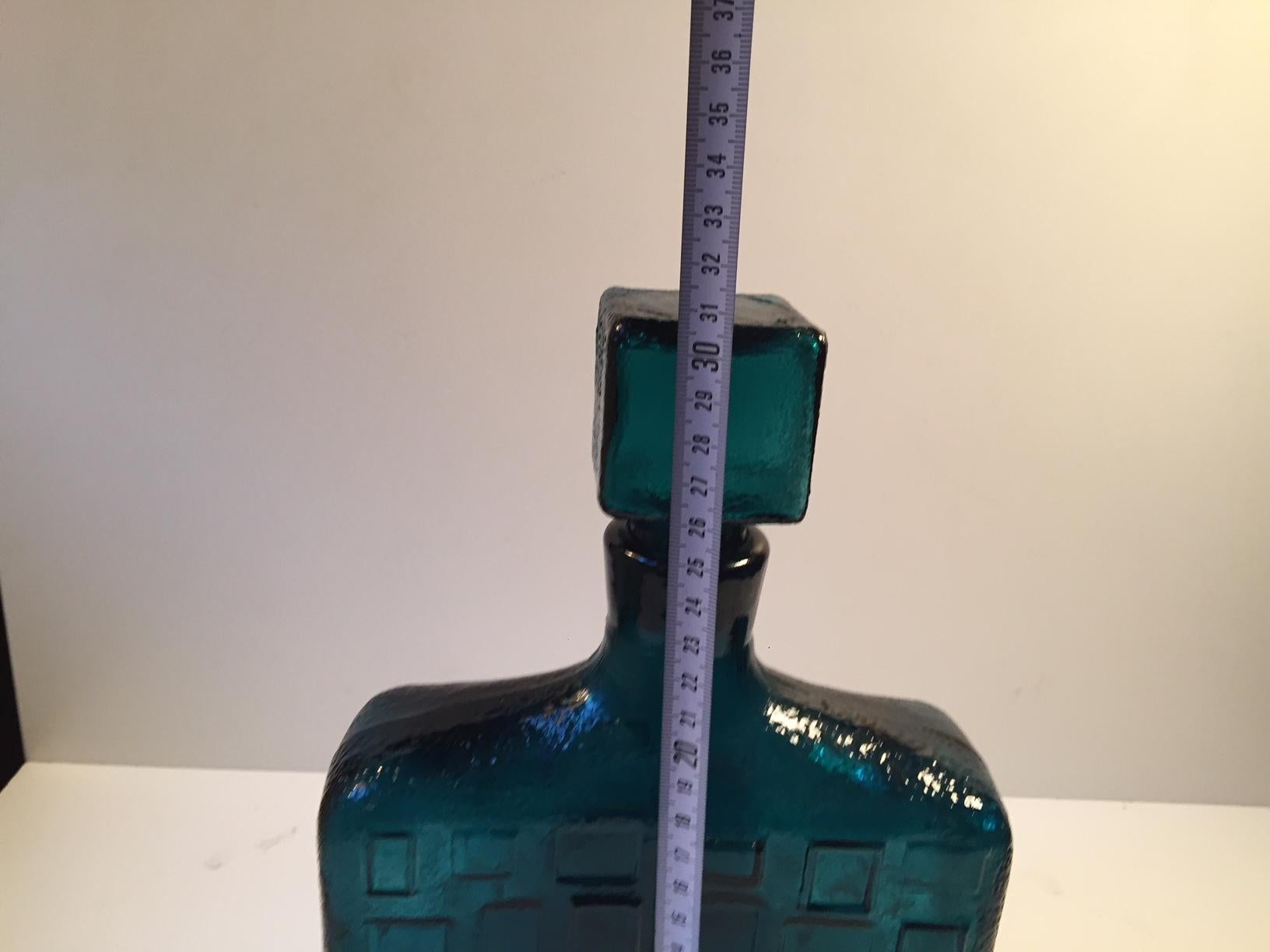 Cast Italian Modernist Teal Blue Geometric Decanter by Empoli