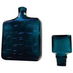 Vintage Italian Modernist Teal Blue Geometric Decanter by Empoli