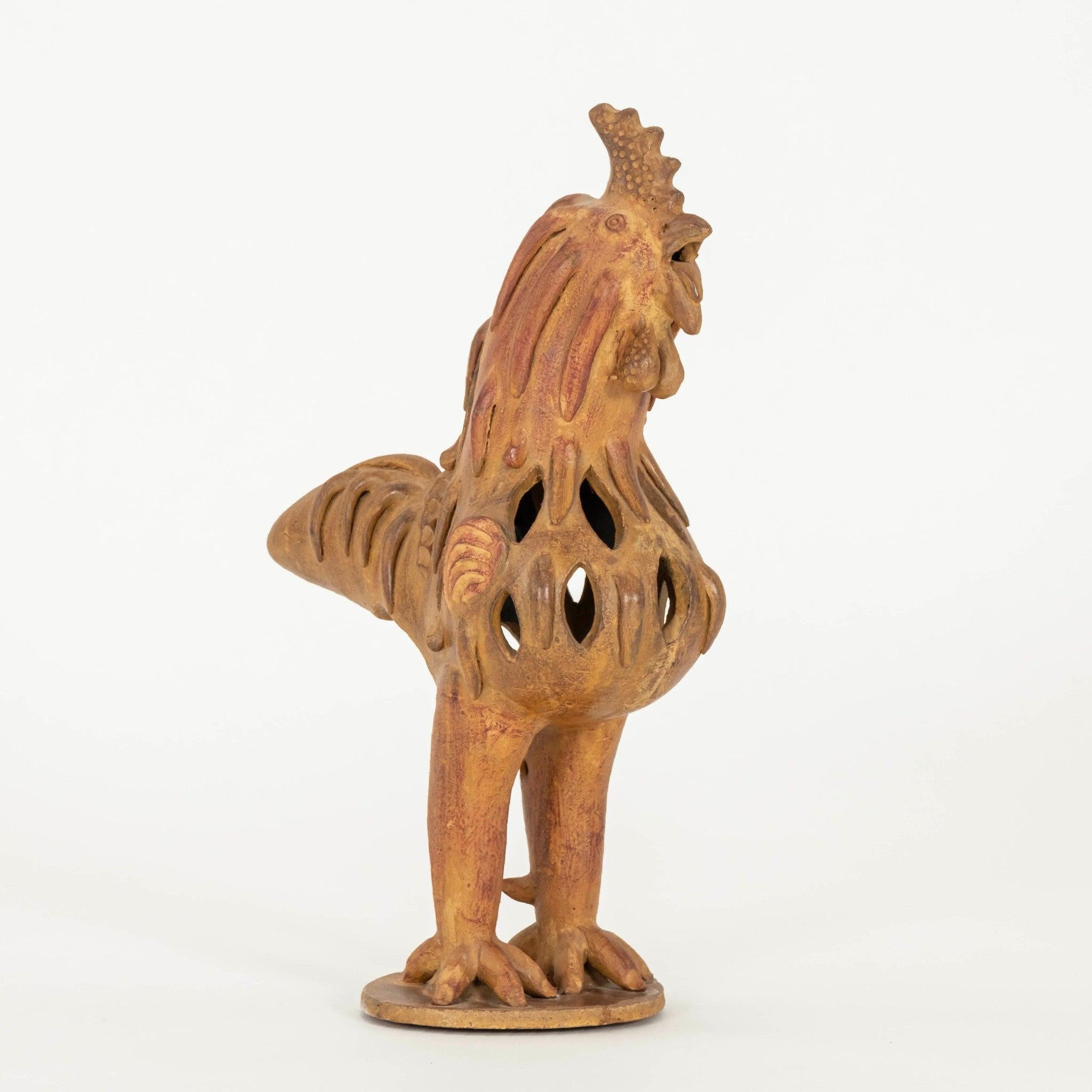 1950s Italian modernist hand formed terra-cottarooster sculpture.