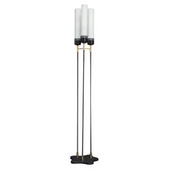 Italian Modernist Three-Fixture Glass, Brass and Metal Floor Lamp by Stilnovo