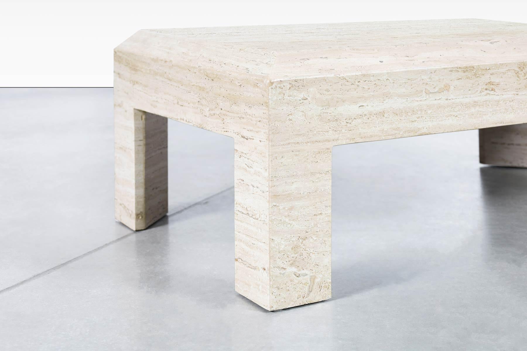 Late 20th Century Italian Modernist Travertine Coffee Table, 2 Available For Sale