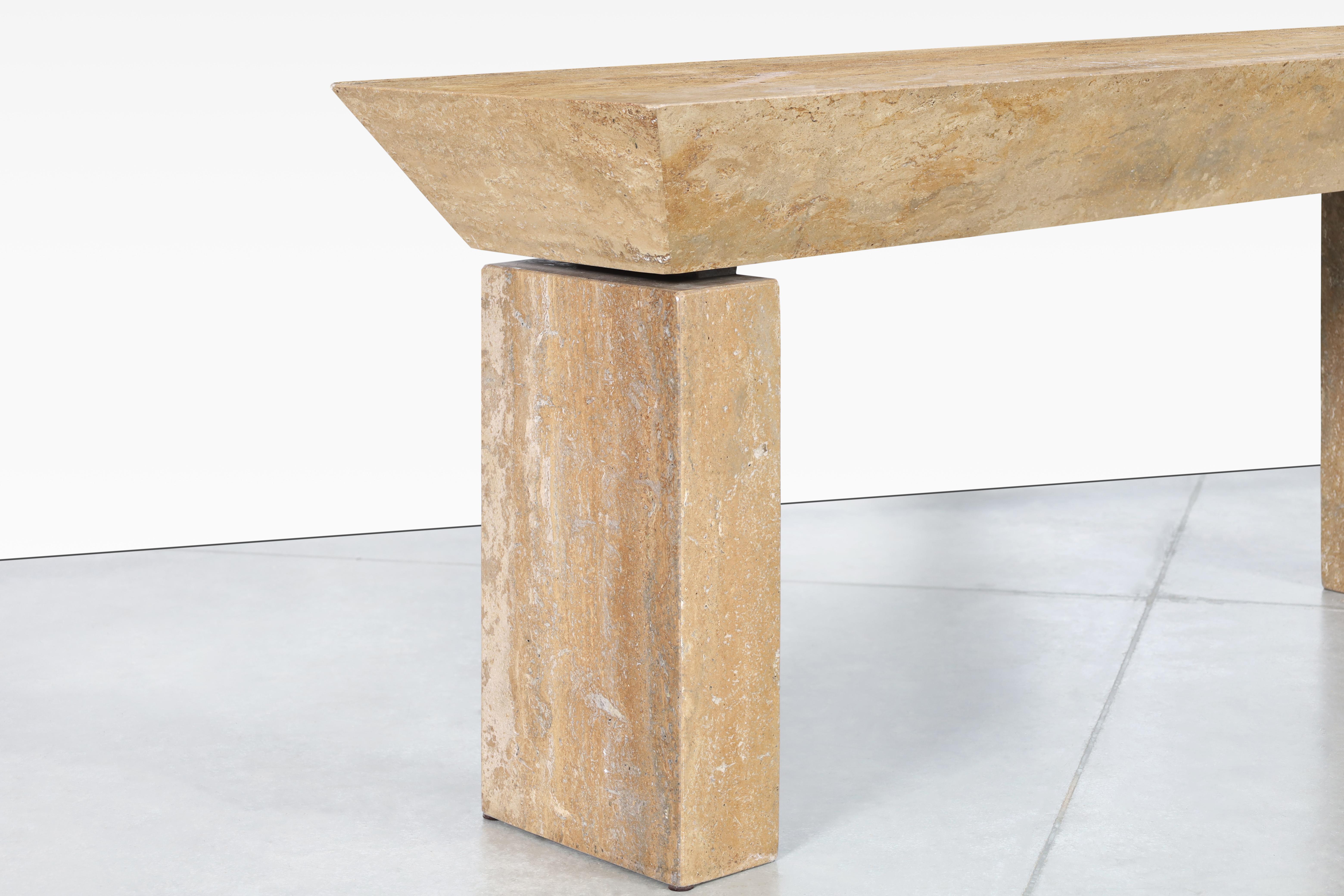 Mid-Century Modern Italian Modernist Travertine Console Table, 2 Available For Sale