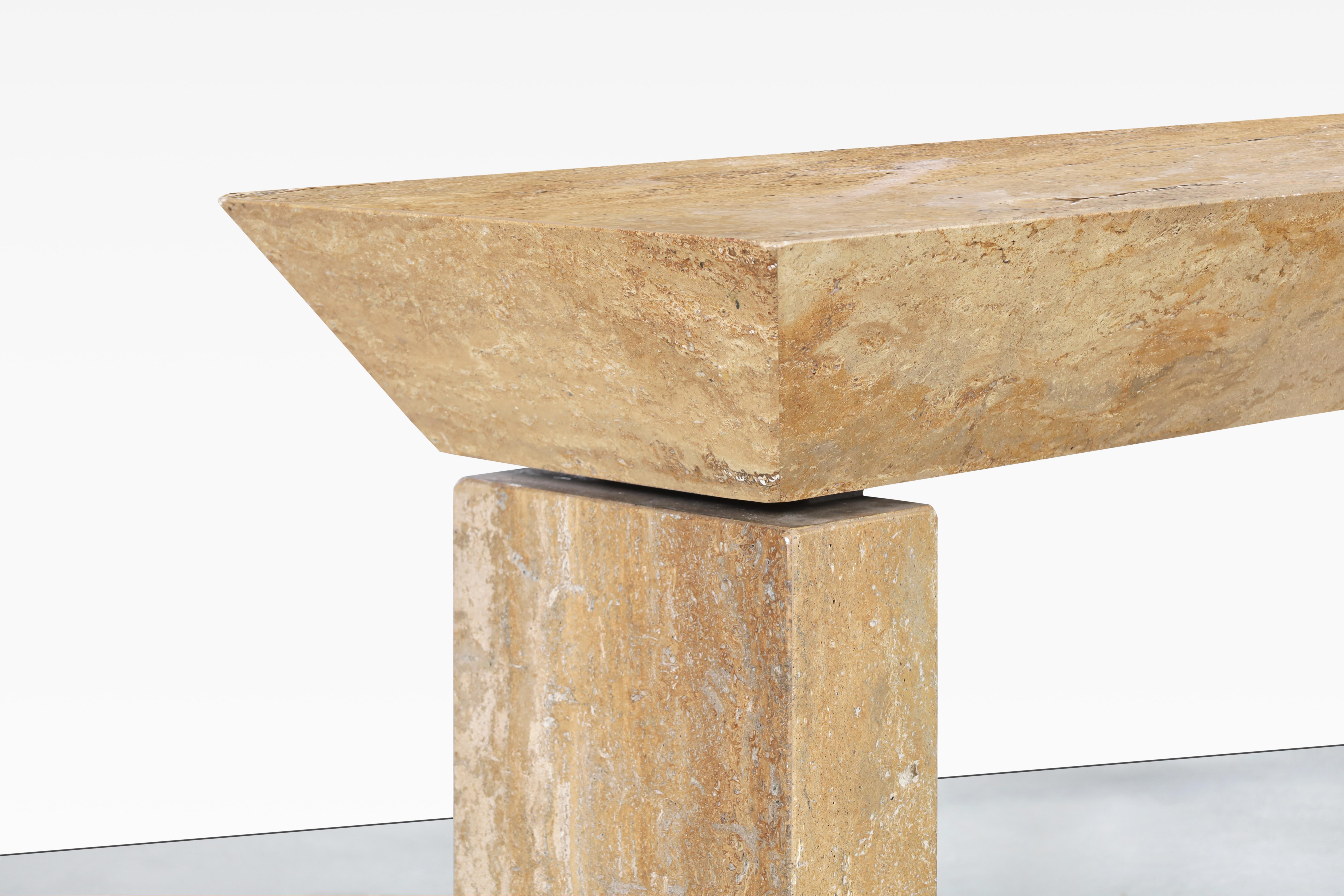 Italian Modernist Travertine Console Table, 2 Available In Good Condition For Sale In North Hollywood, CA