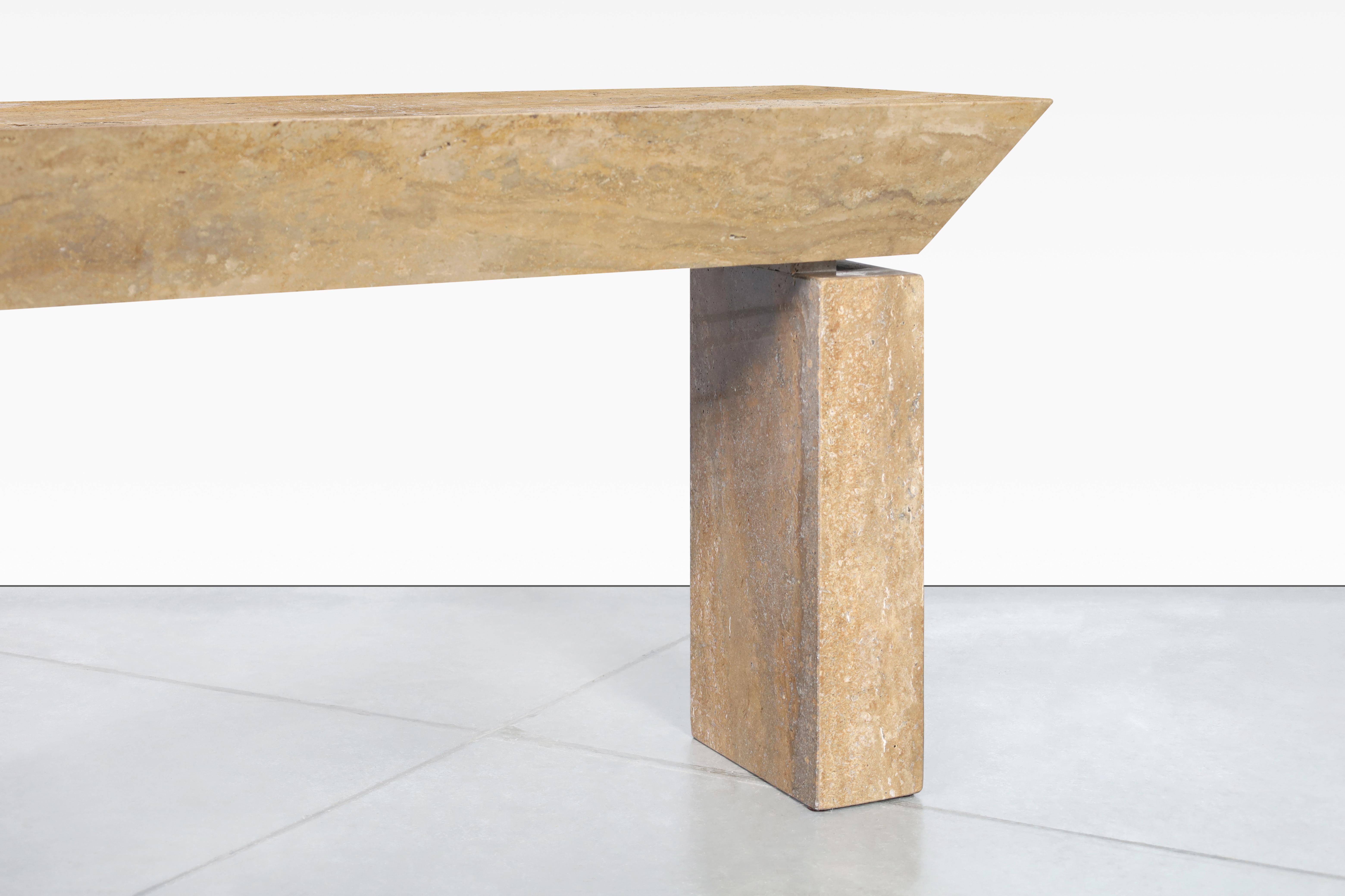 20th Century Italian Modernist Travertine Console Table, 2 Available For Sale