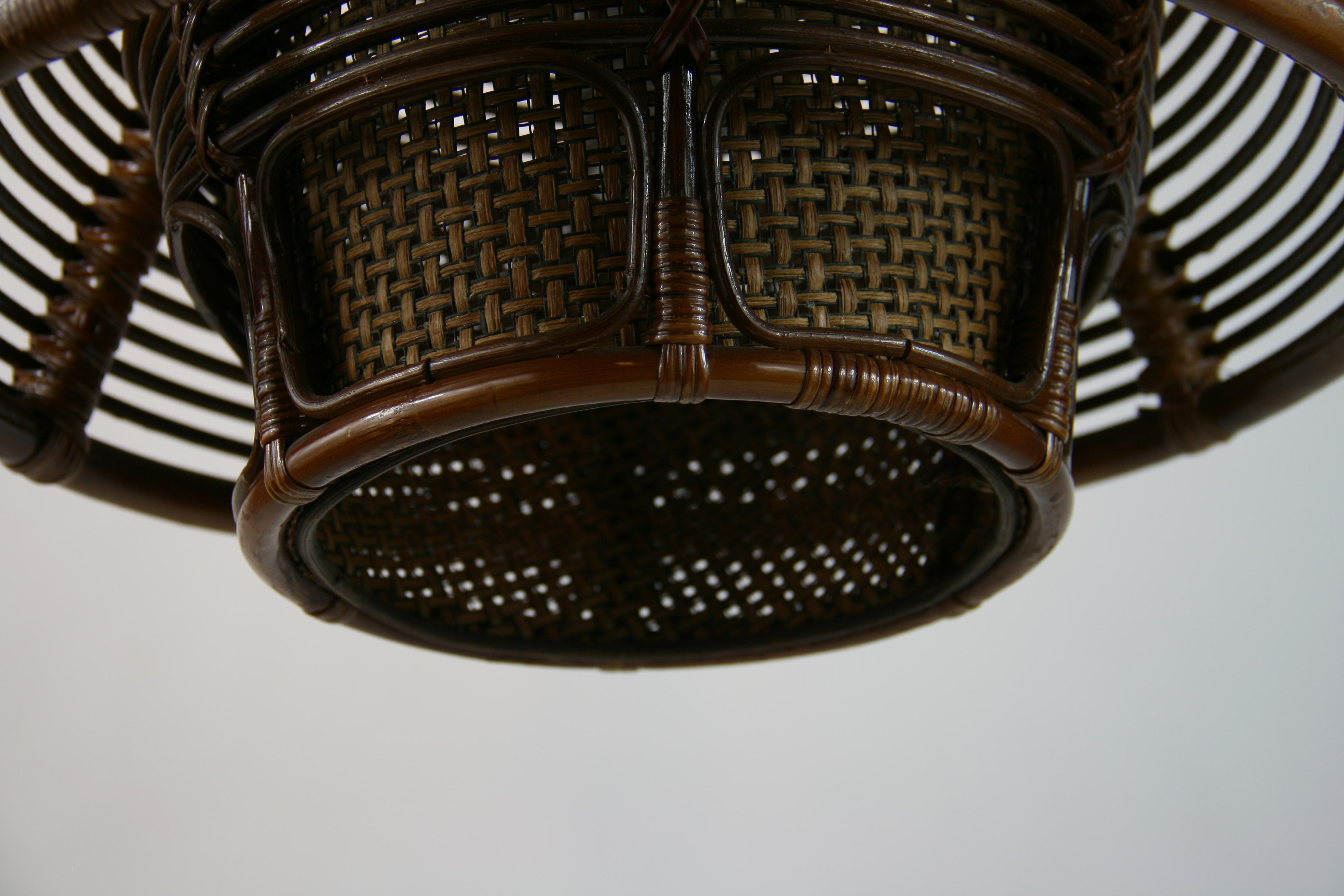Italian Modernist Two Tier Triangular Rattan and Wicker Hanging Light, 1960s For Sale 3