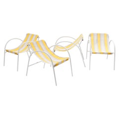 Italian Modernist Tubular Steel & Canvas Garden Chairs by Emanuele Astengo