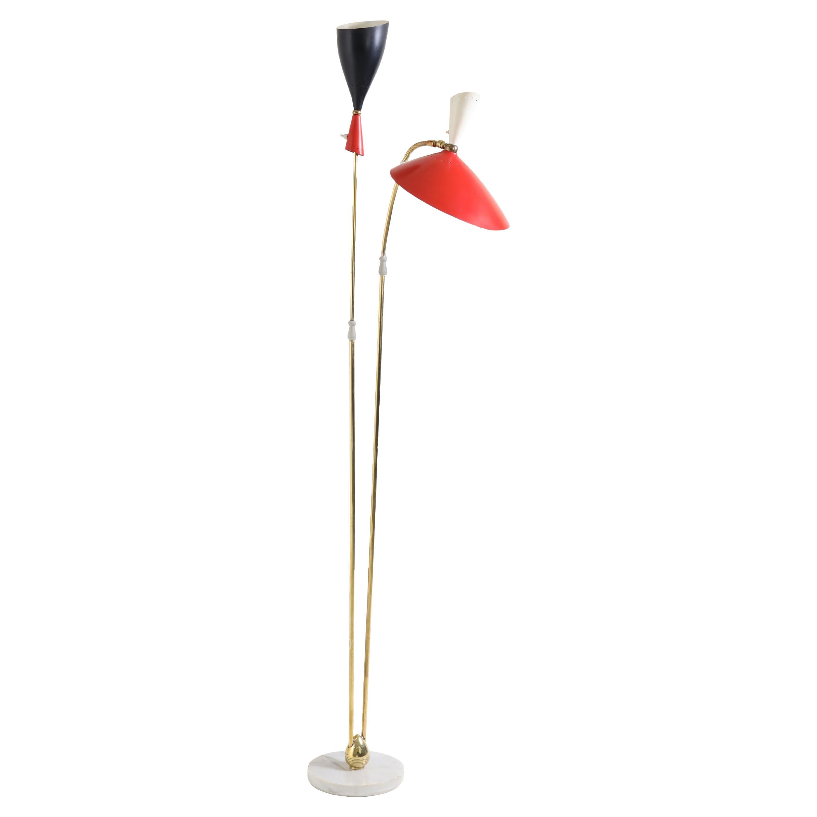 Italian Modernist Two Light Floor Lamp For Sale