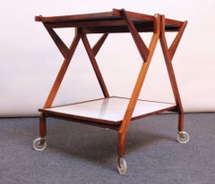 Italian Modernist Two-Tier Walnut Bar Cart/Trolley on Casters