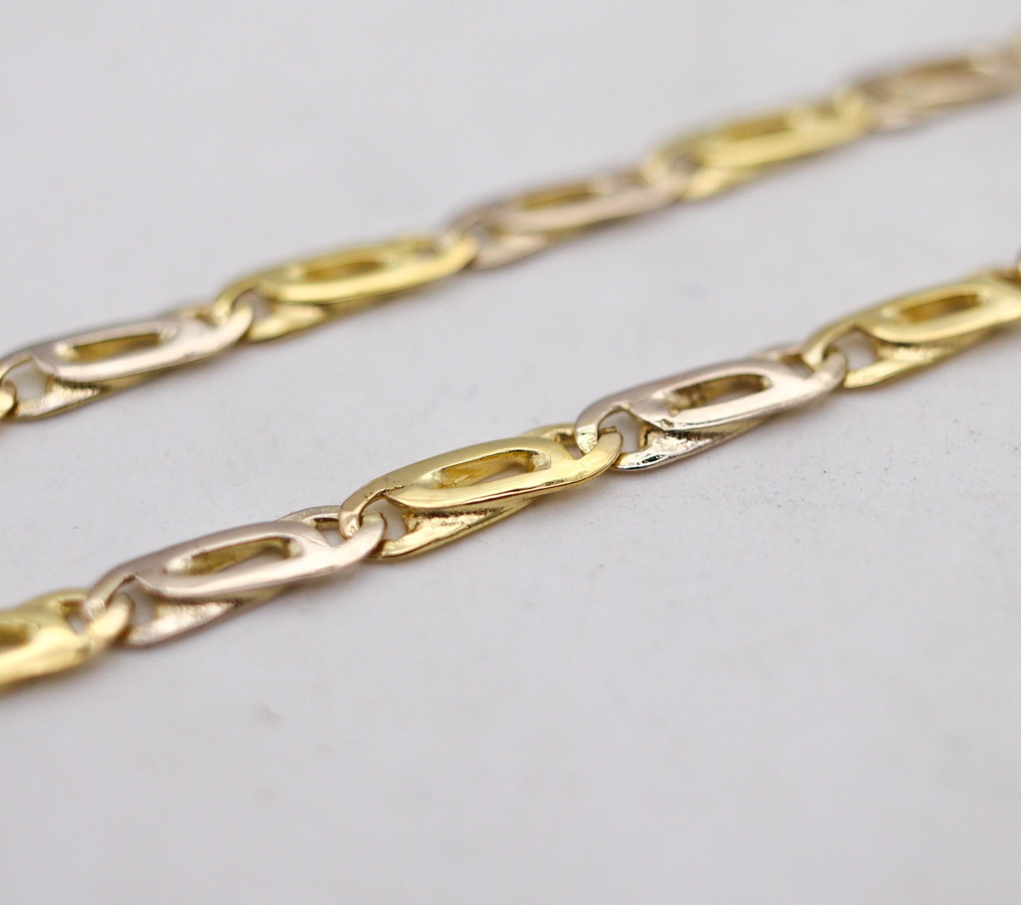 Women's or Men's Italian Modernist Two Tones Links Chain in Solid 18Kt White And Yellow Gold For Sale