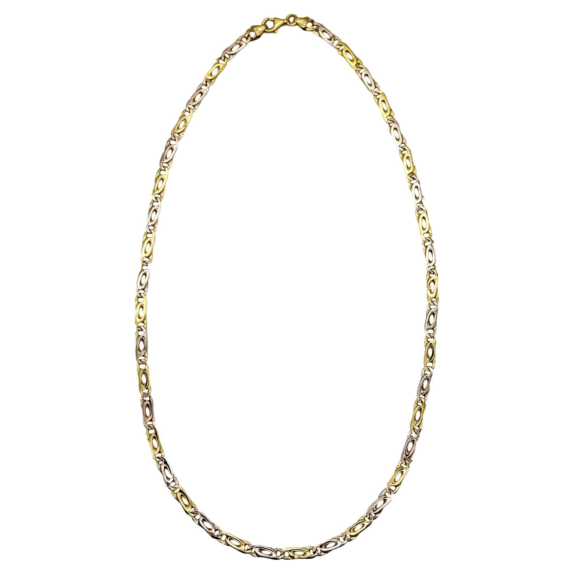 Italian Modernist Two Tones Links Chain in Solid 18Kt White And Yellow Gold