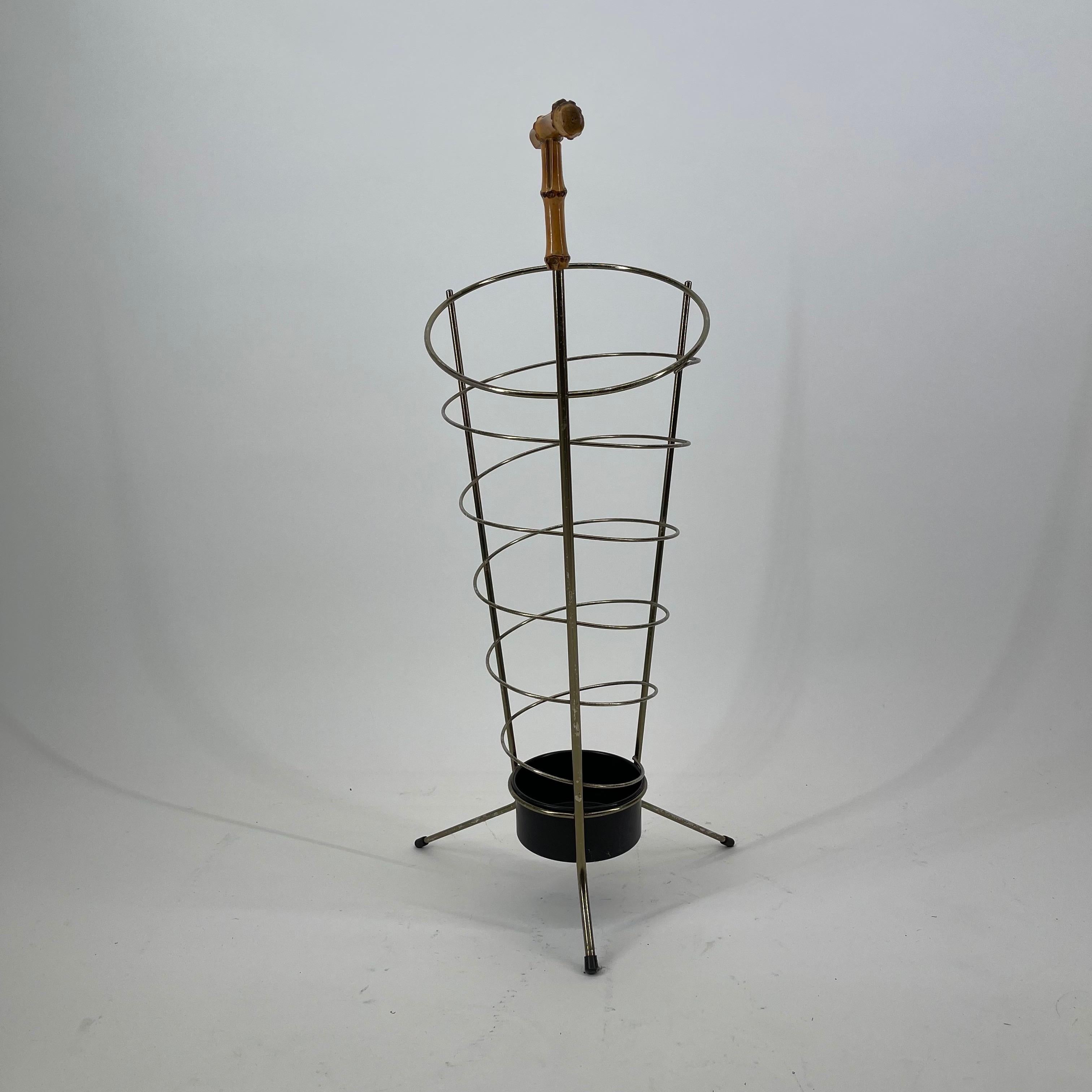 Italian modernist umbrella stand brass style bamboo handle, 1950s.