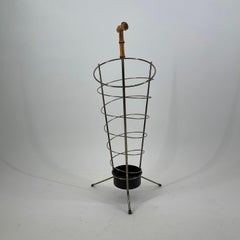 Italian Modernist Umbrella Stand Brass Style Bamboo Handle, 1950s