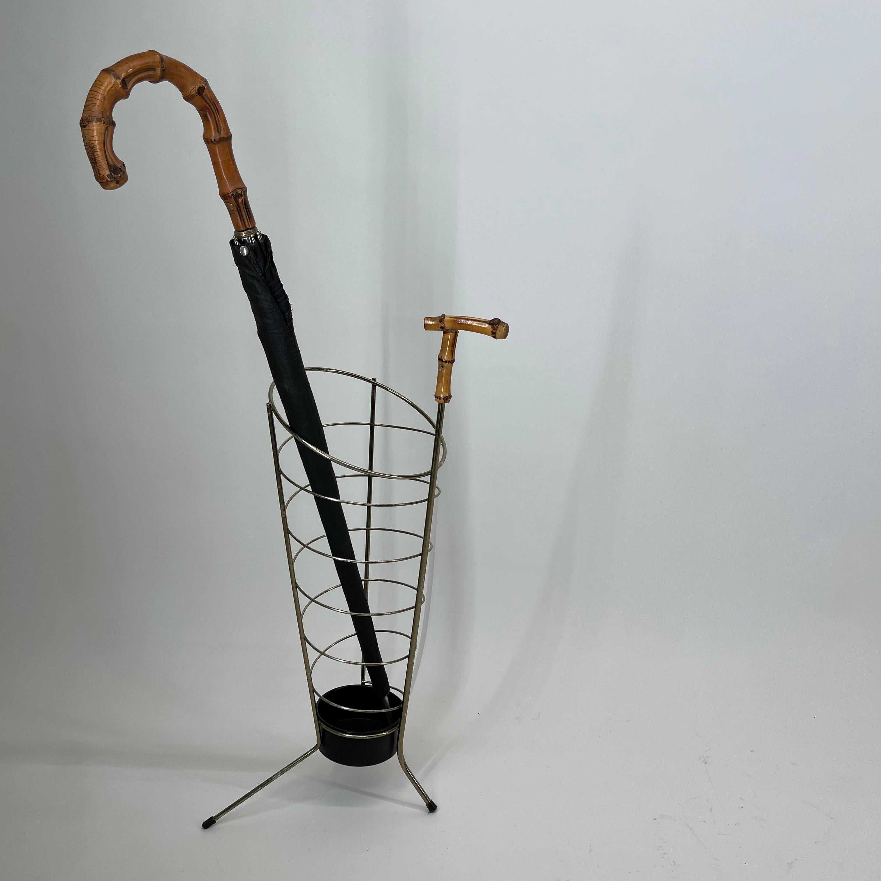 Italian Modernist Umbrella Stand Brass Style Bamboo Handle, 1950s For Sale 3