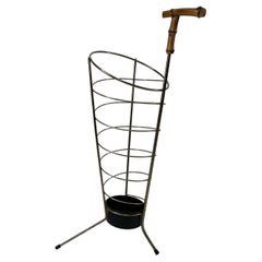 Italian Modernist Umbrella Stand Brass Style Bamboo Handle, 1950s