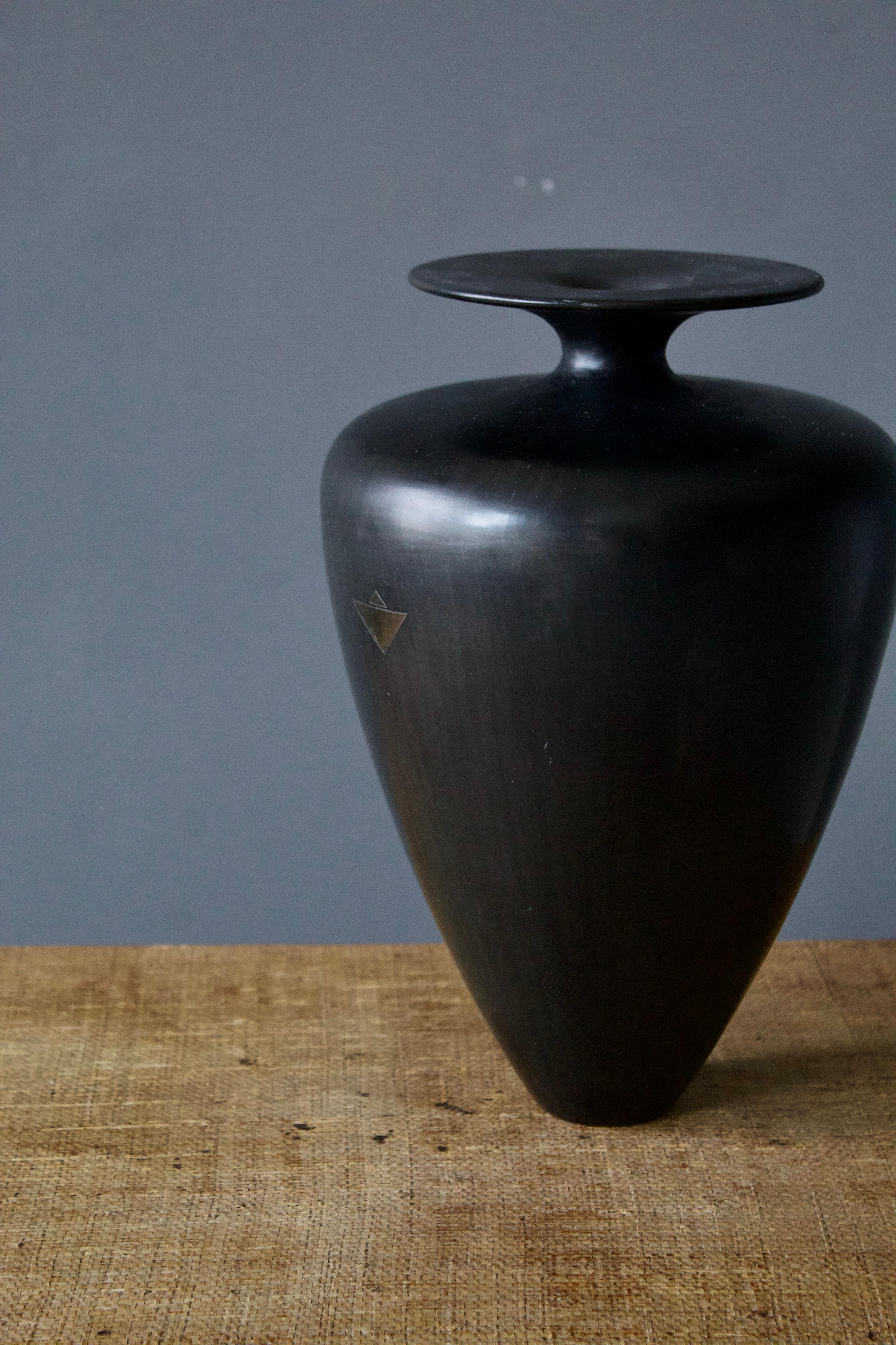 Mid-Century Modern Italian, Modernist Vase, Black Glazed Ceramic, Italy, 1940s