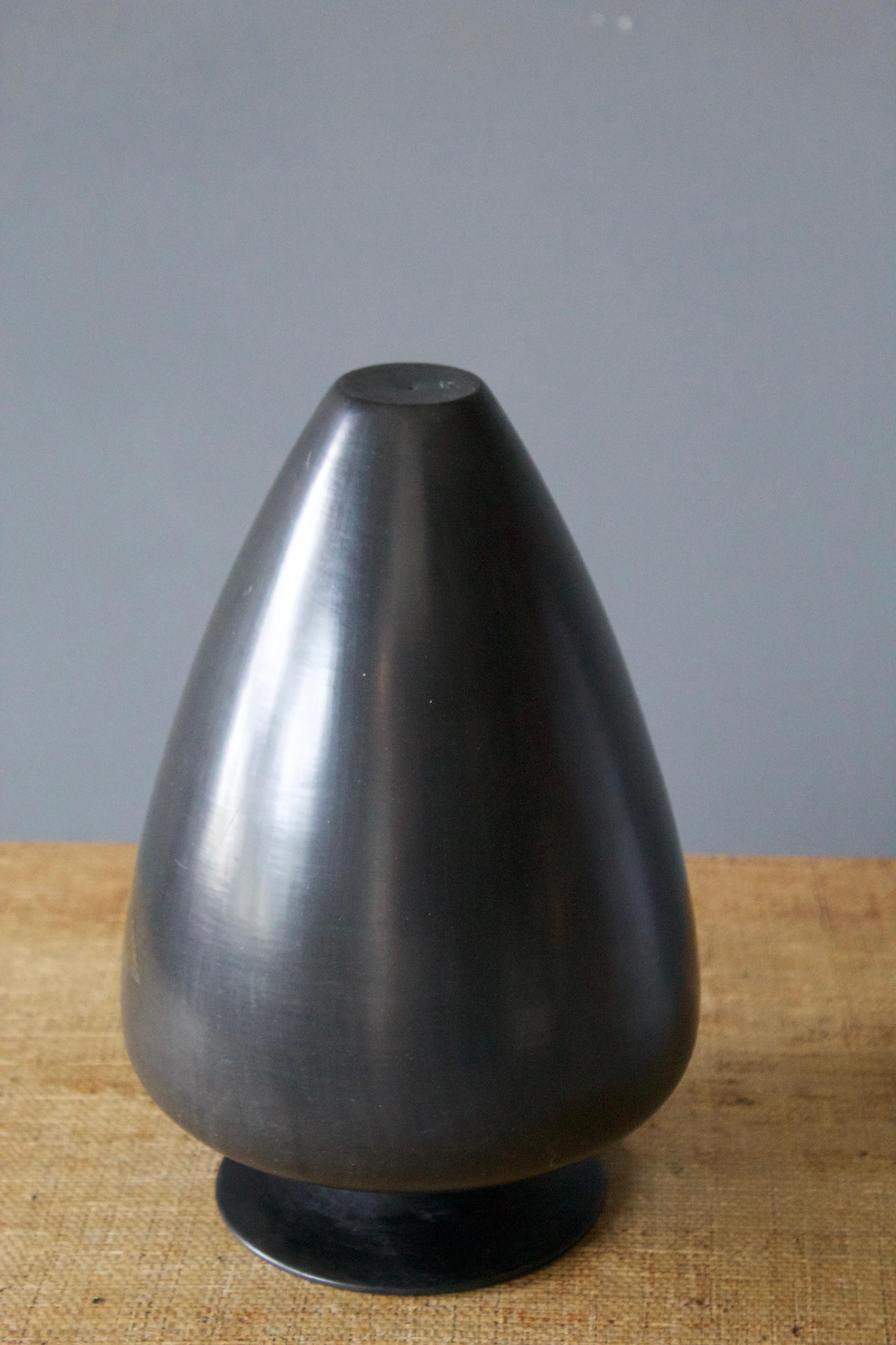 Mid-20th Century Italian, Modernist Vase, Black Glazed Ceramic, Italy, 1940s