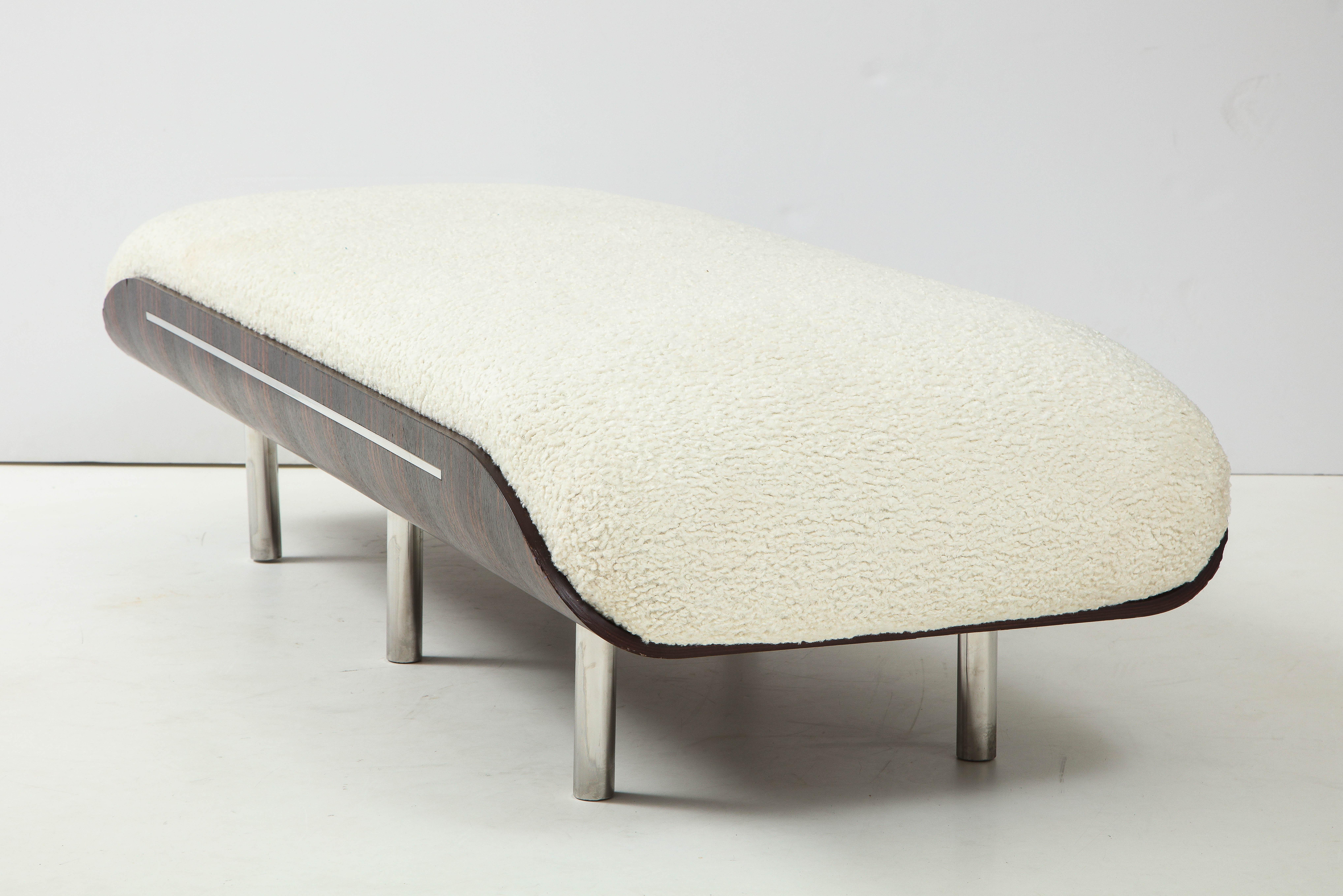 Italian Modernist Vintage Macassar Ebony and Chrome Long Upholstered Bench 6