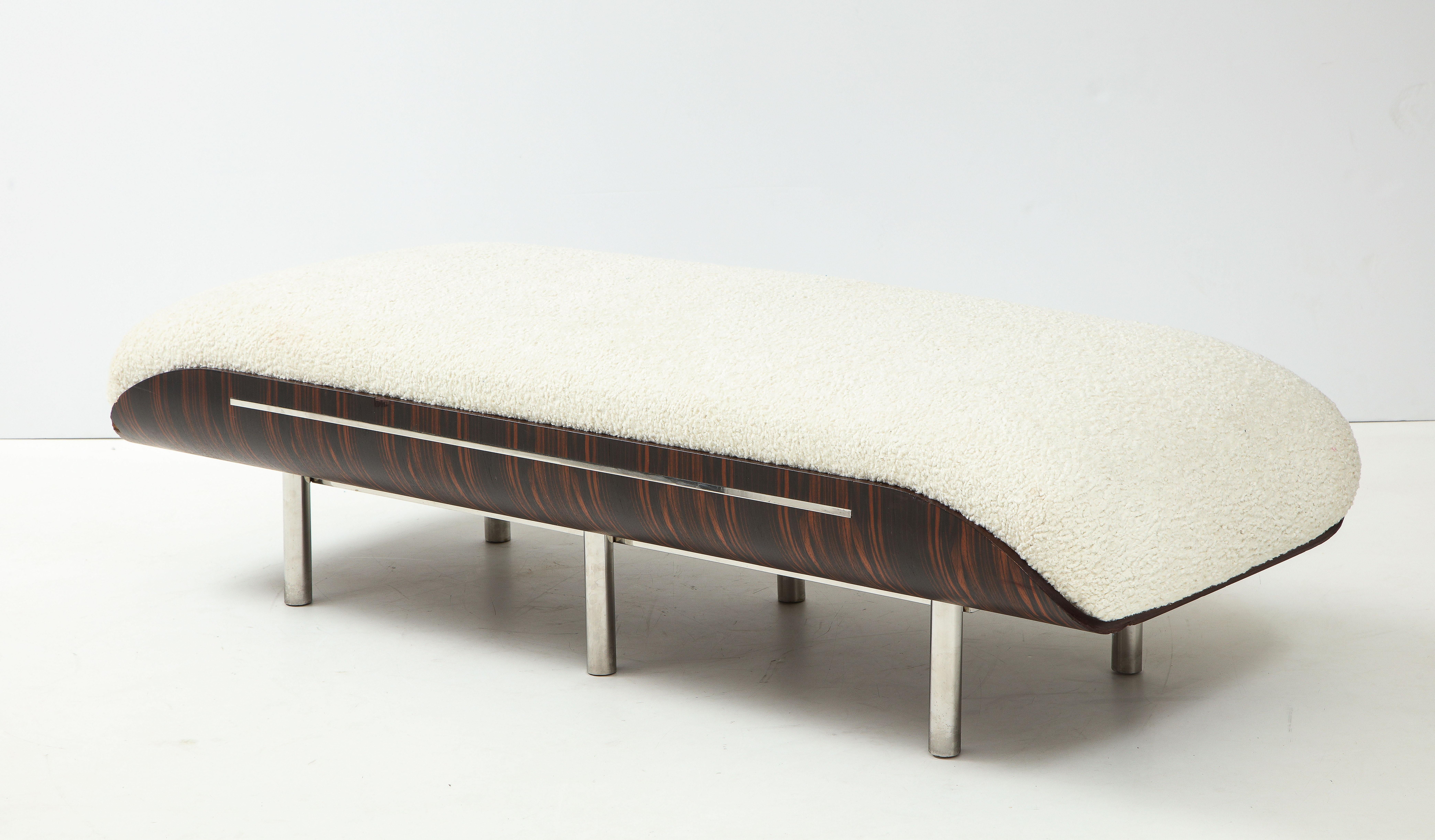 Mid-20th Century Italian Modernist Vintage Macassar Ebony and Chrome Long Upholstered Bench