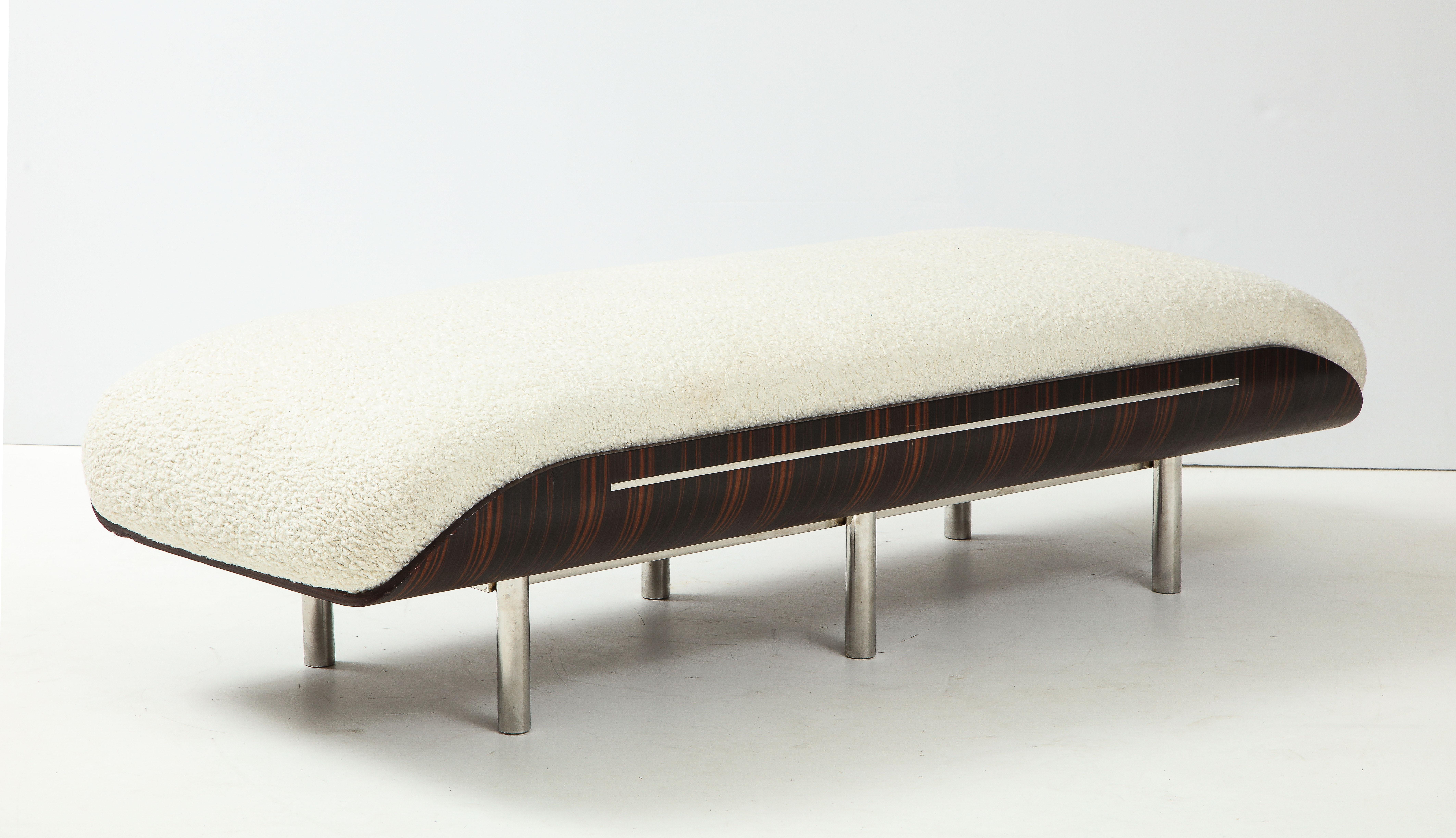 Italian Modernist Vintage Macassar Ebony and Chrome Long Upholstered Bench 1