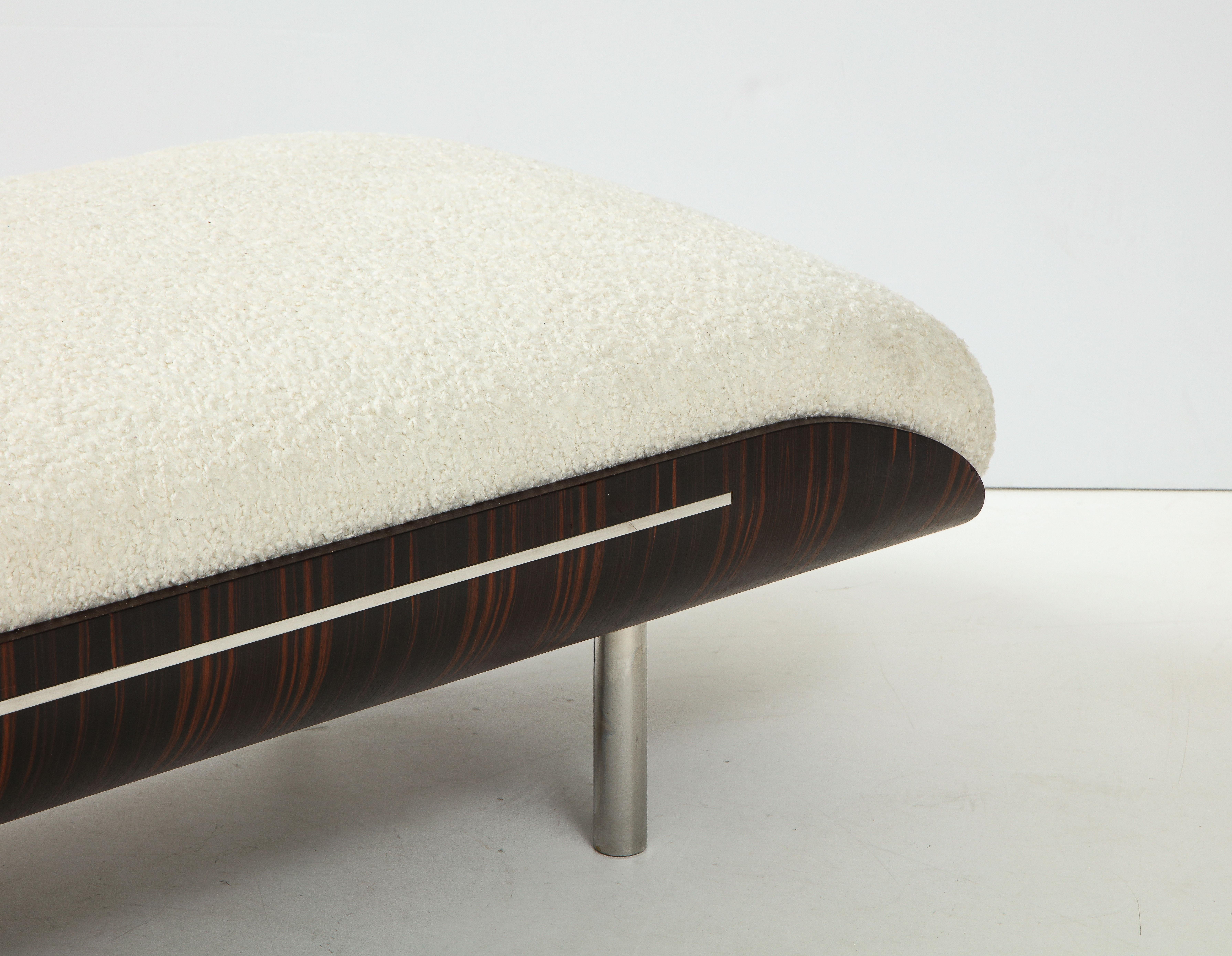 Italian Modernist Vintage Macassar Ebony and Chrome Long Upholstered Bench 2