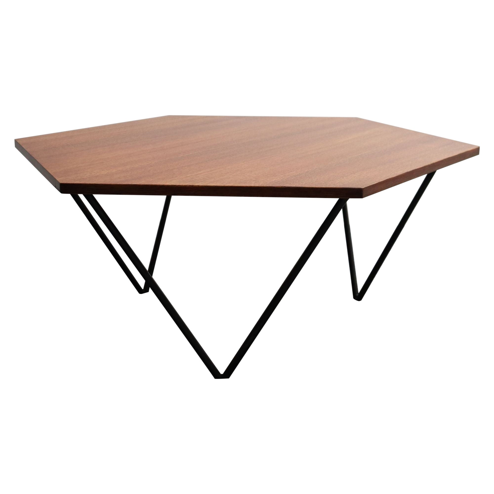 Italian Modernist Walnut and Iron Hexagonal Coffee Table by Gio Point for Isa