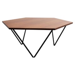 Italian Modernist Walnut and Iron Hexagonal Coffee Table by Gio Point for Isa