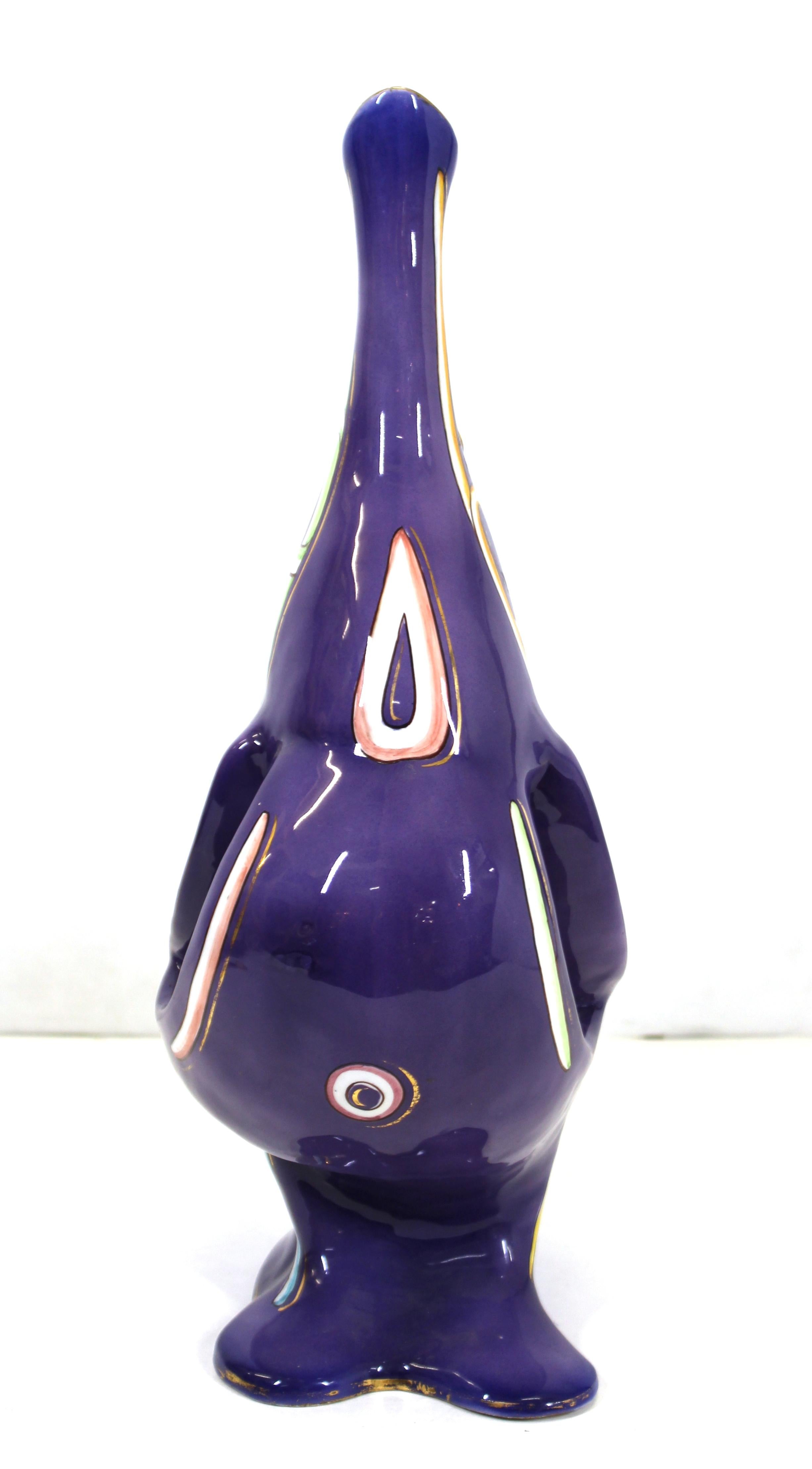 Italian Modernist Whimsical Glazed Ceramic Vase with Gold Detailing In Good Condition In Astoria, NY
