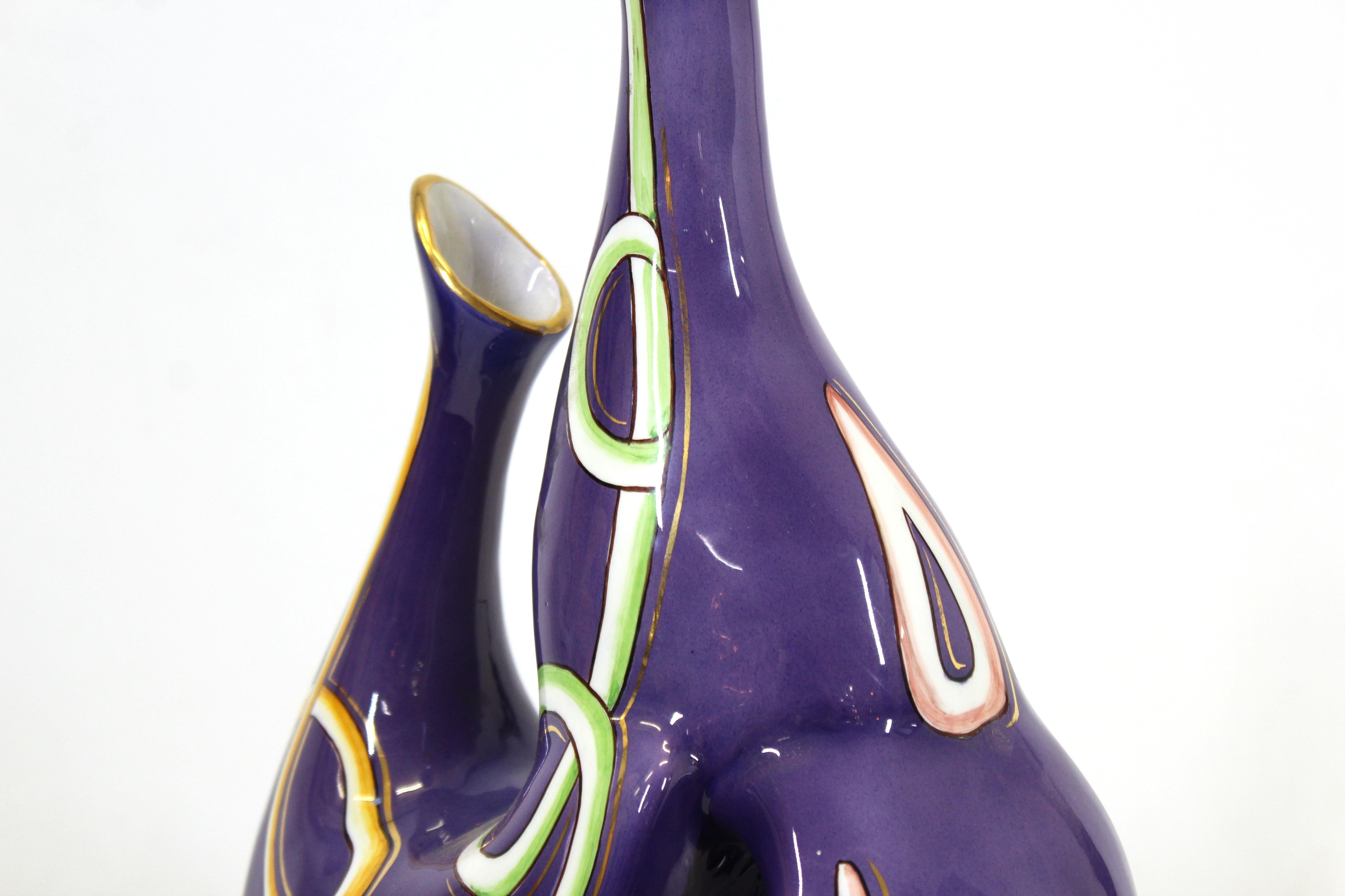 Italian Modernist Whimsical Glazed Ceramic Vase with Gold Detailing For Sale 2