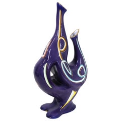 Italian Modernist Whimsical Glazed Ceramic Vase with Gold Detailing