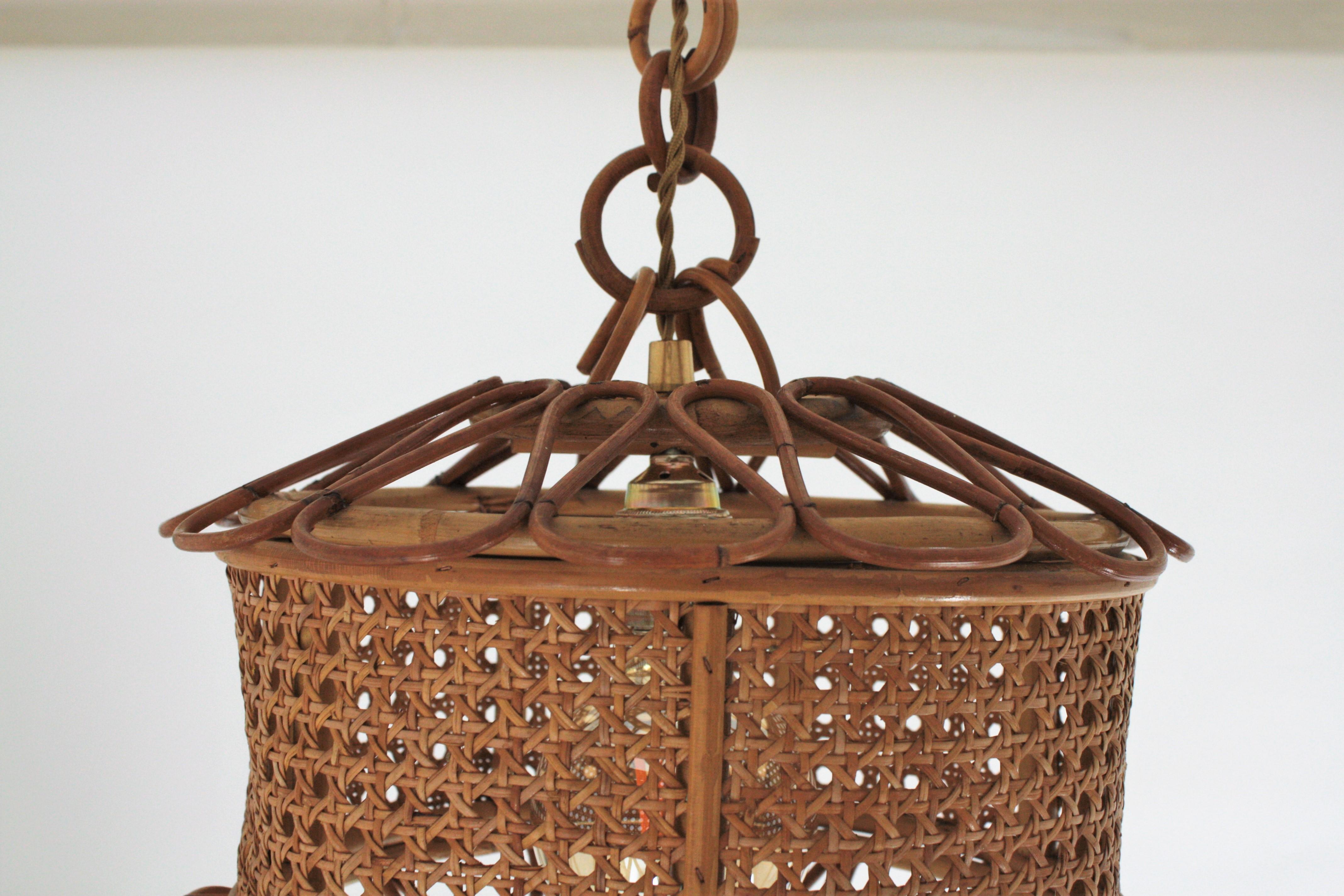 Italian Modernist Wicker Wire and Rattan Pendant Hanging Light, 1950s 9