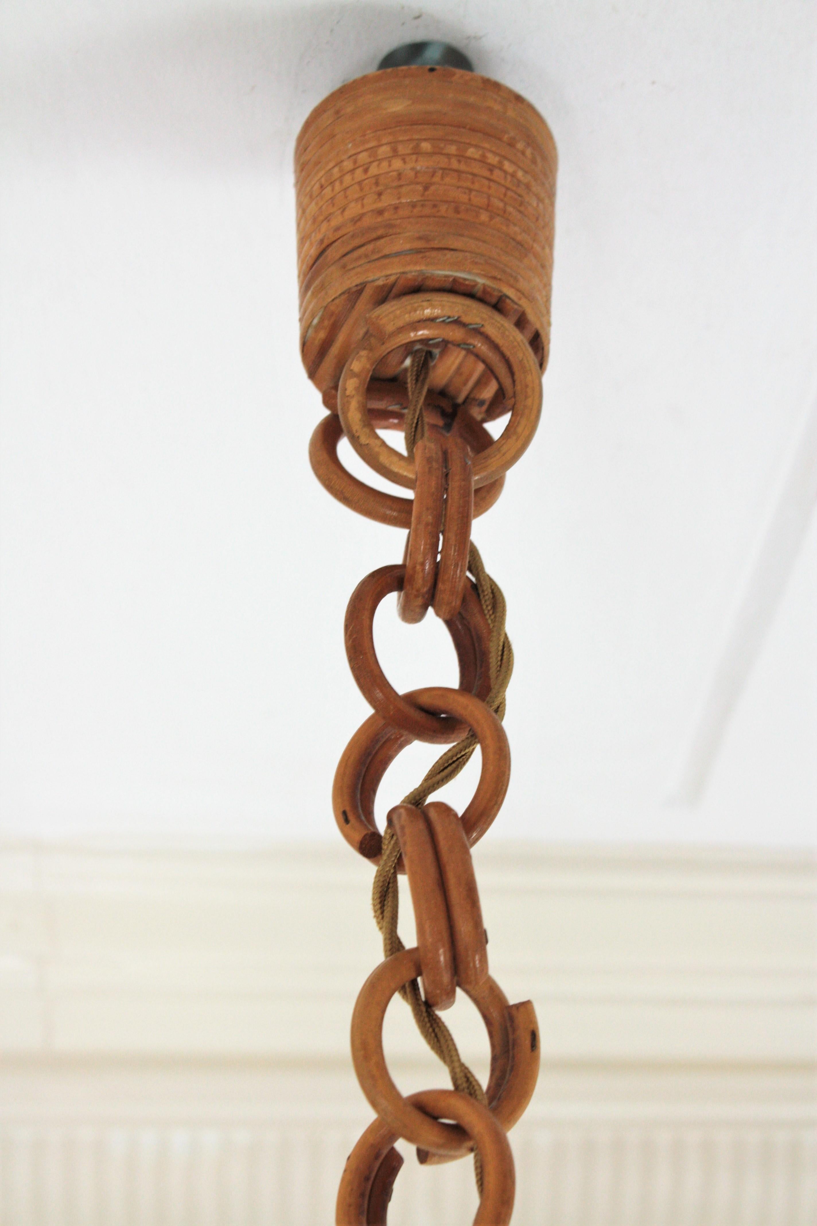 Italian Modernist Wicker Wire and Rattan Pendant Hanging Light, 1950s 10