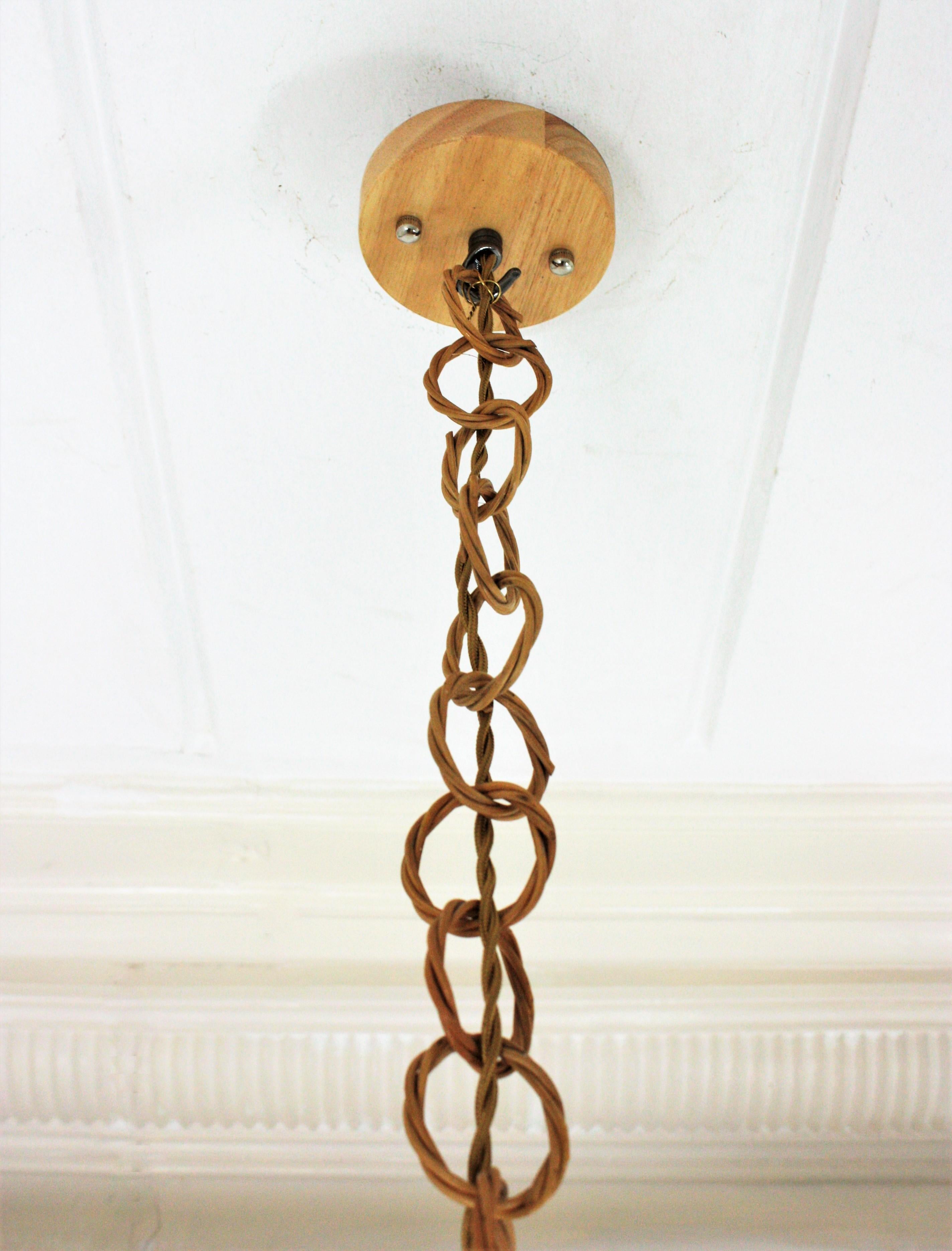 Italian Modernist Wicker Wire and Rattan Pendant Hanging Light, 1950s 13