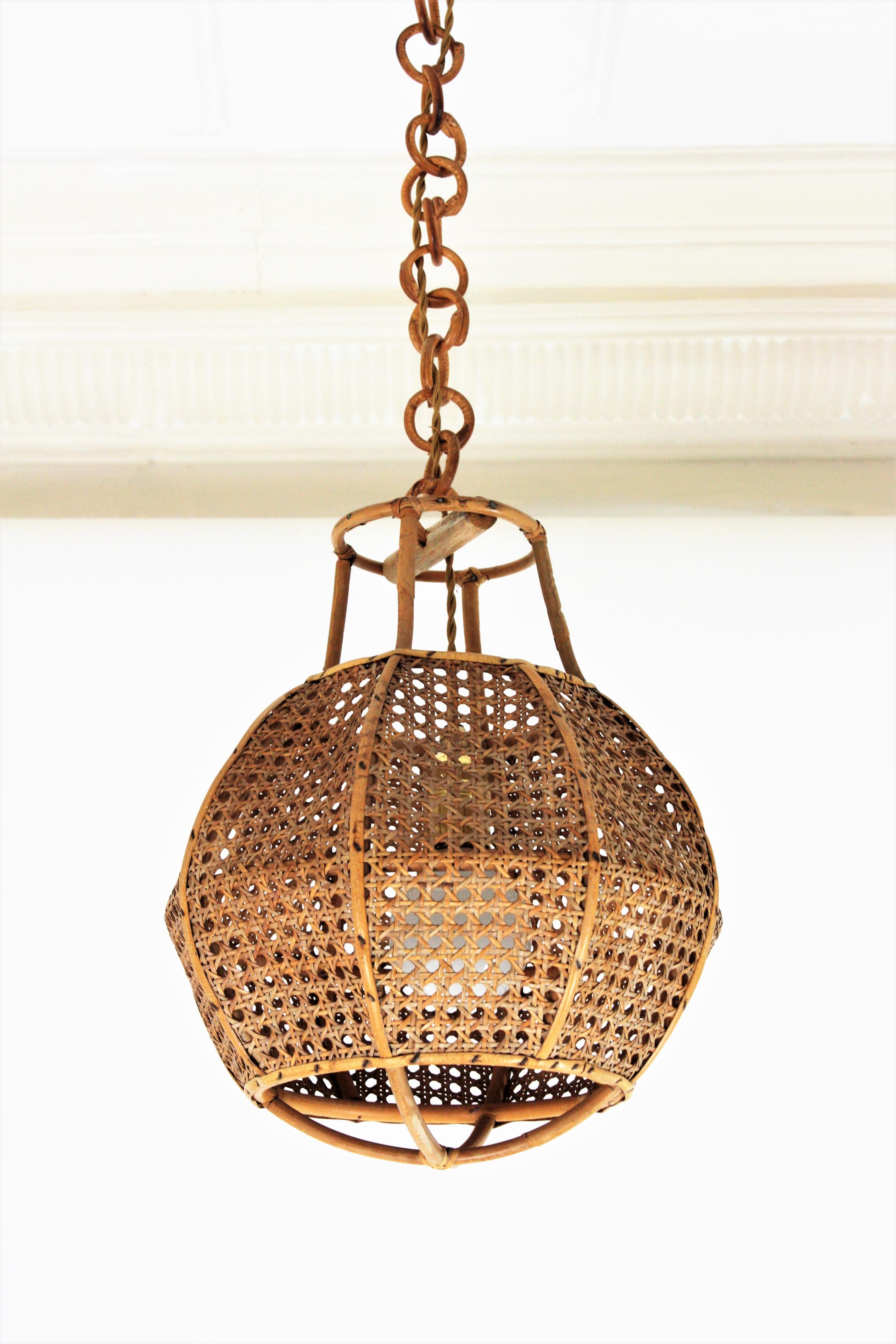 wicker globe pendant