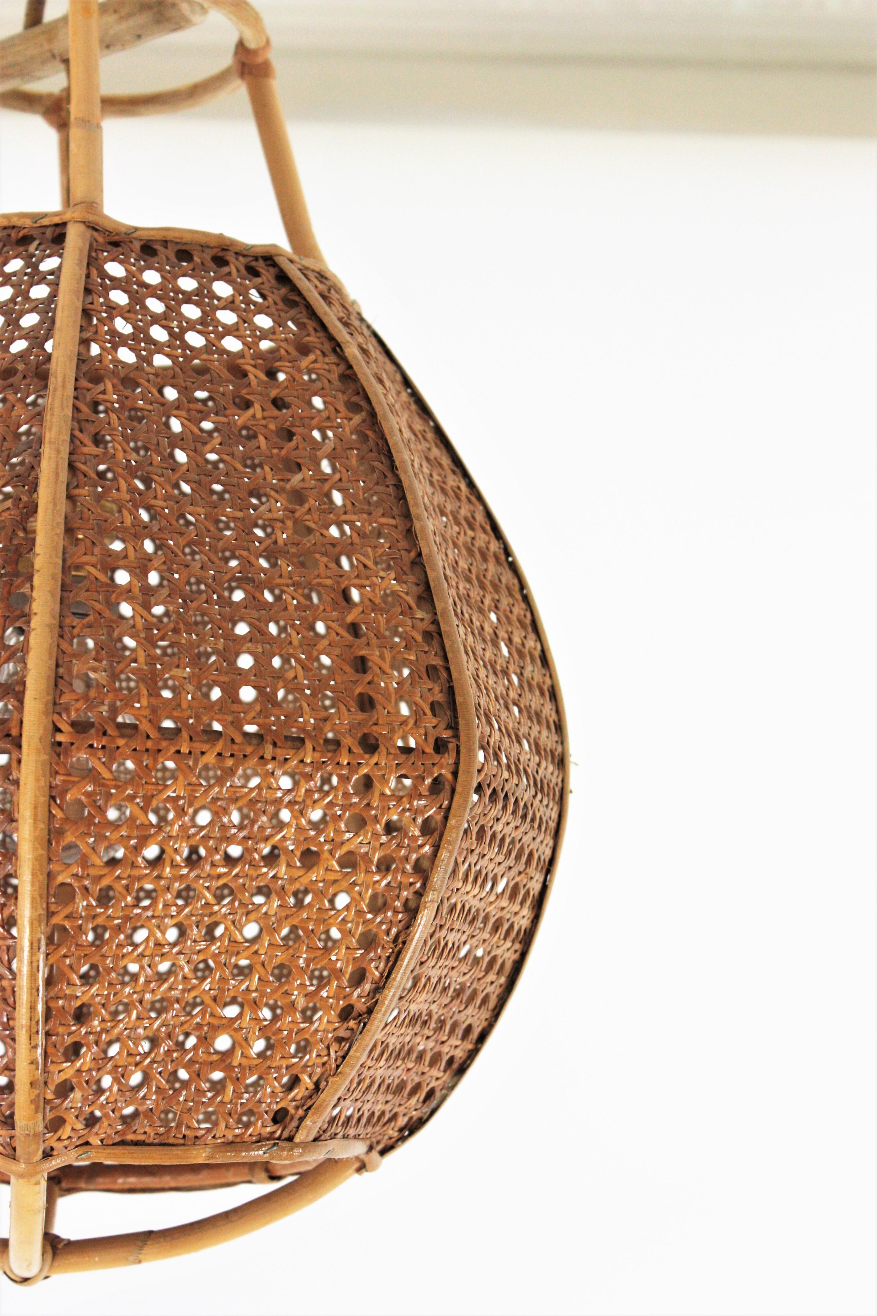 Italian Modernist Wicker Wire Rattan Globe Pendant Hanging Light 6