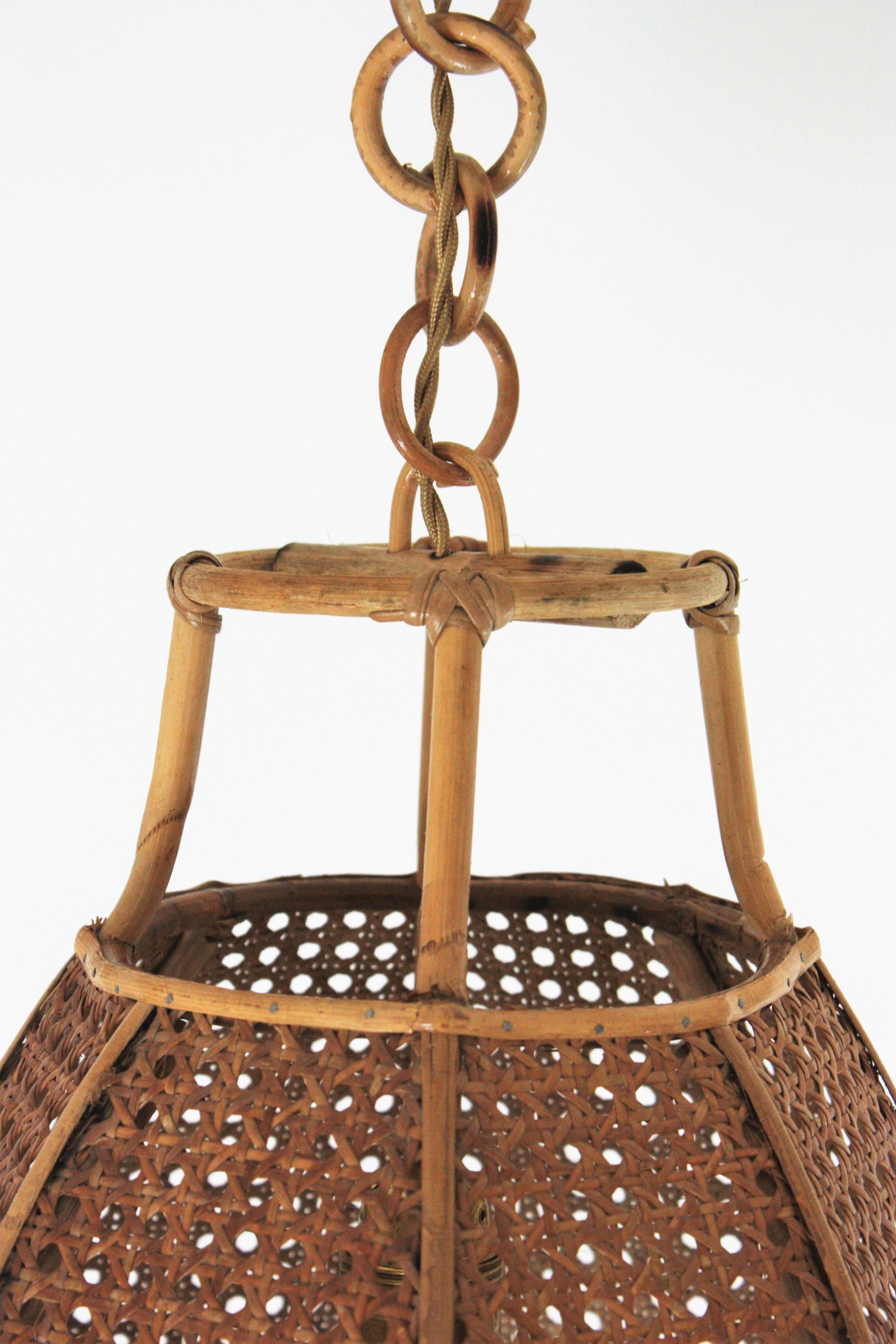 Italian Modernist Wicker Wire Rattan Globe Pendant Hanging Light For Sale 8
