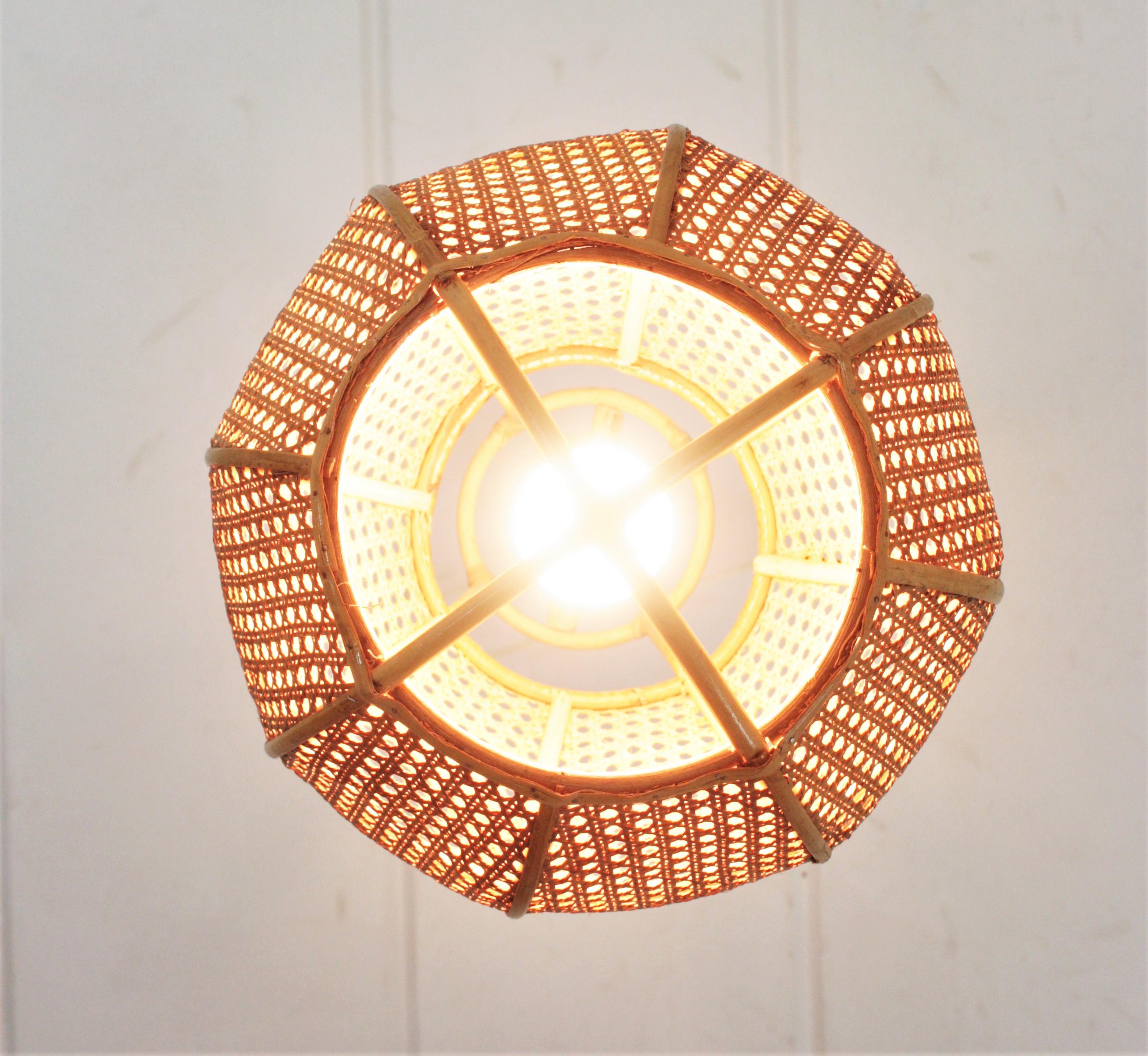 Italian Modernist Wicker Wire Rattan Globe Pendant Hanging Light For Sale 9