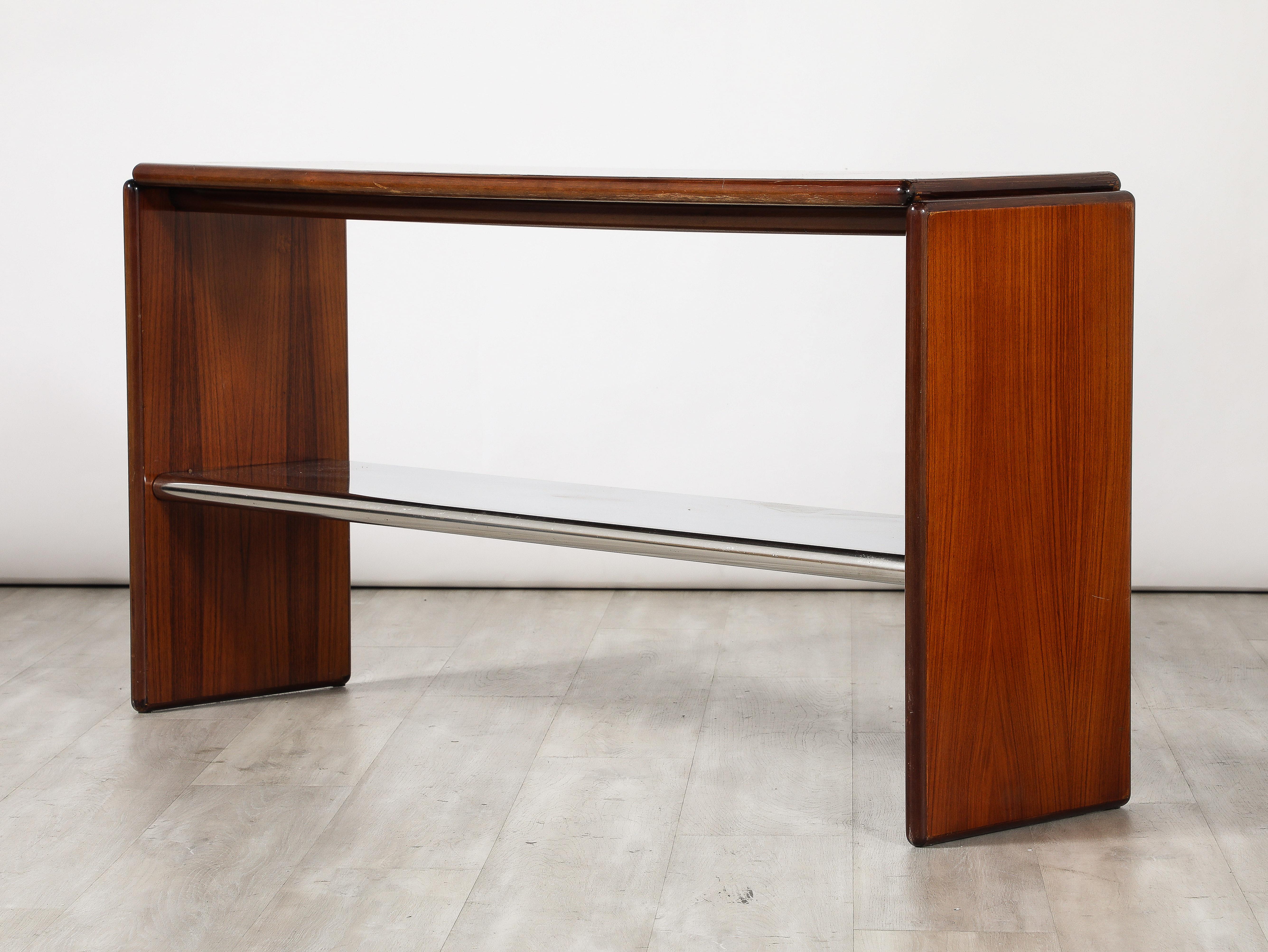 Table console moderniste italienne en bois et chrome, Italie, vers 1960 en vente 5