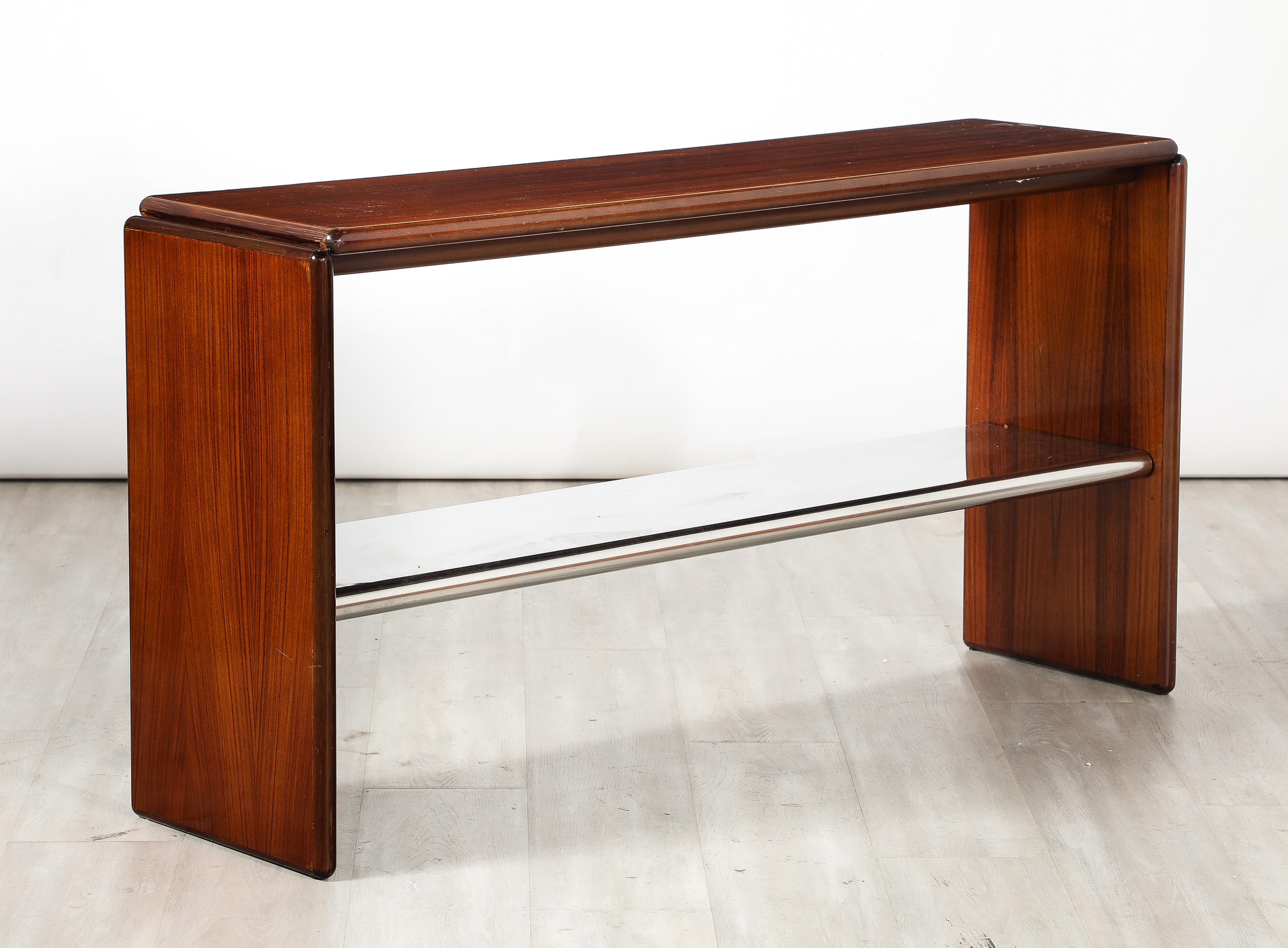 Chrome Table console moderniste italienne en bois et chrome, Italie, vers 1960 en vente
