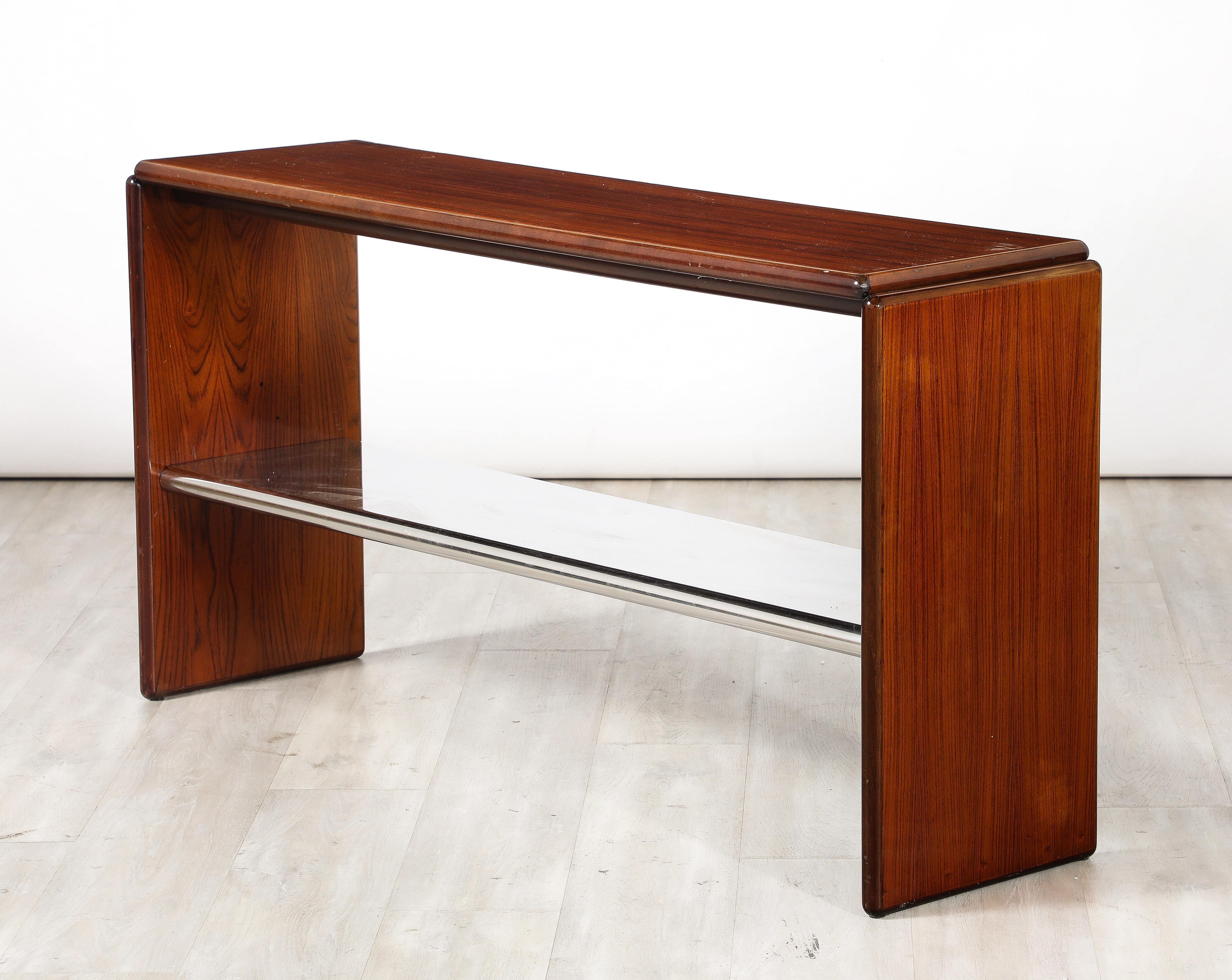 Table console moderniste italienne en bois et chrome, Italie, vers 1960 en vente 1