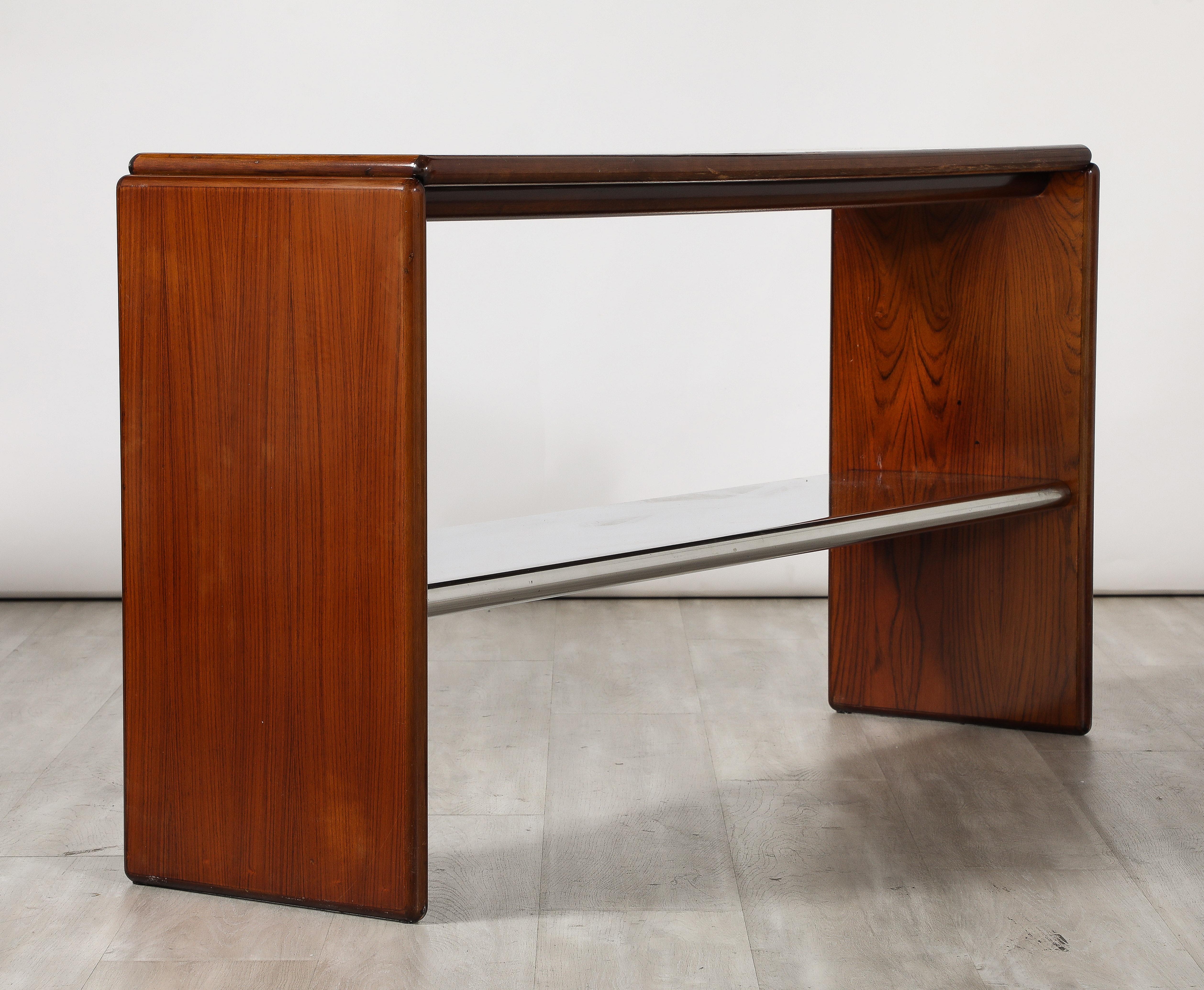 Table console moderniste italienne en bois et chrome, Italie, vers 1960 en vente 3