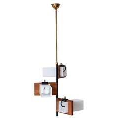 Italian Modernist Wood and Frosted Glass Hanging Light Vintage Italian Modernist Wood and Frosted Glass Hanging Light