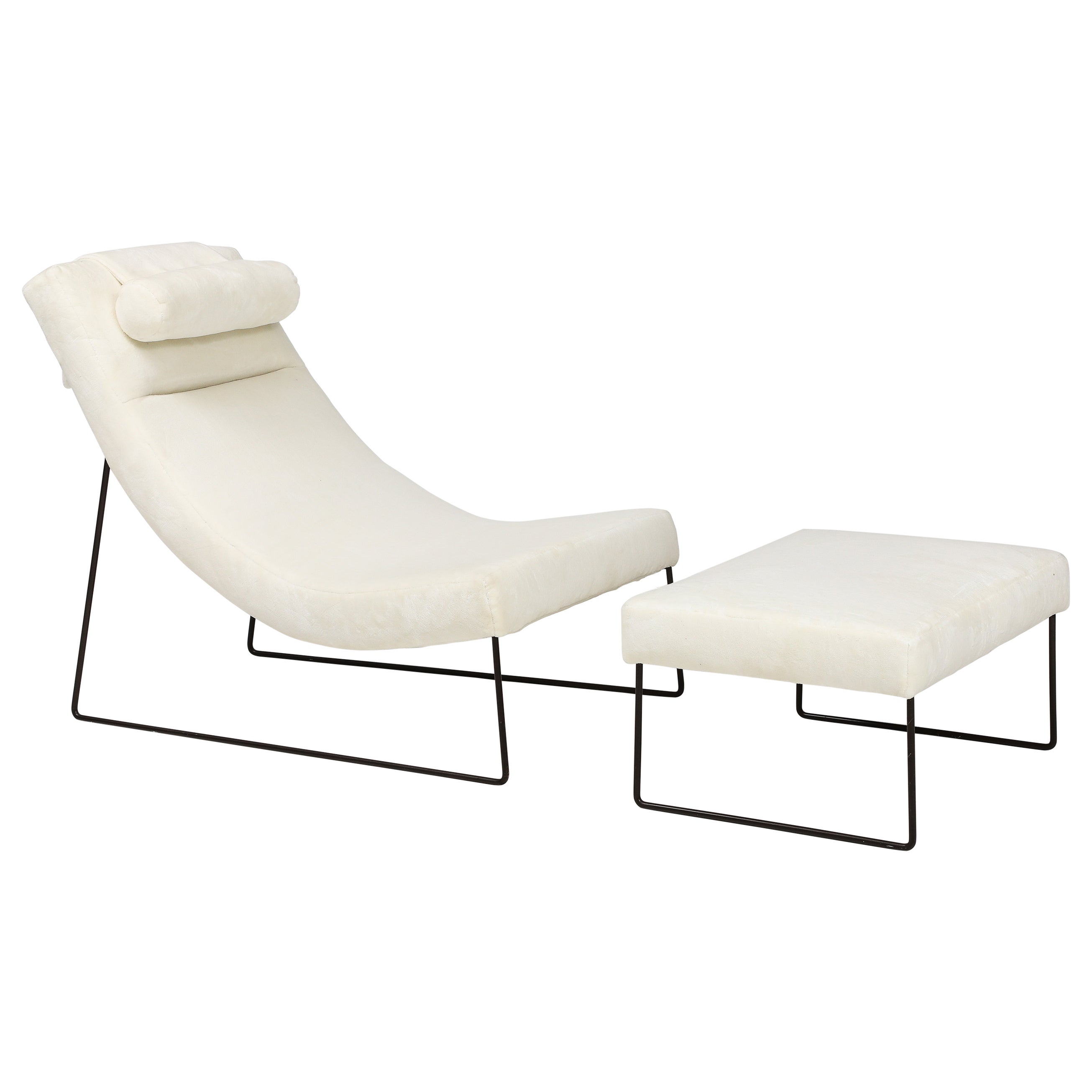 Chaise et pouf en fer forgé moderniste italien, Italie, vers 1960