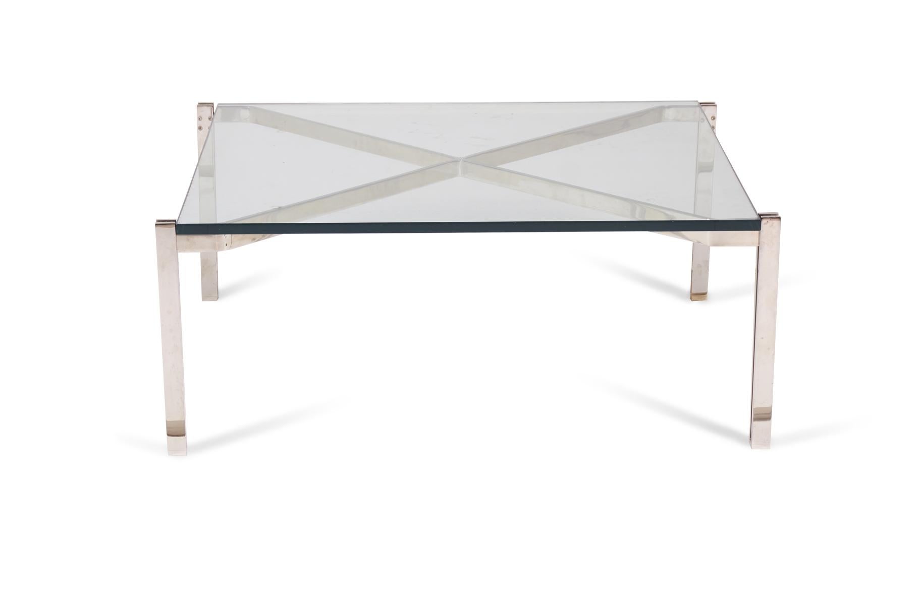 Metal Italian Modernist 'X' Frame Steel and Glass Coffee Table 'Manner of B&B Italia' For Sale