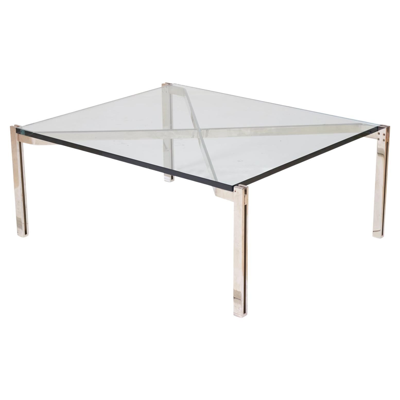 Italian Modernist 'X' Frame Steel and Glass Coffee Table 'Manner of B&B Italia' For Sale