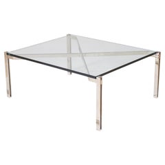 Italian Modernist 'X' Frame Steel and Glass Coffee Table 'Manner of B&B Italia'