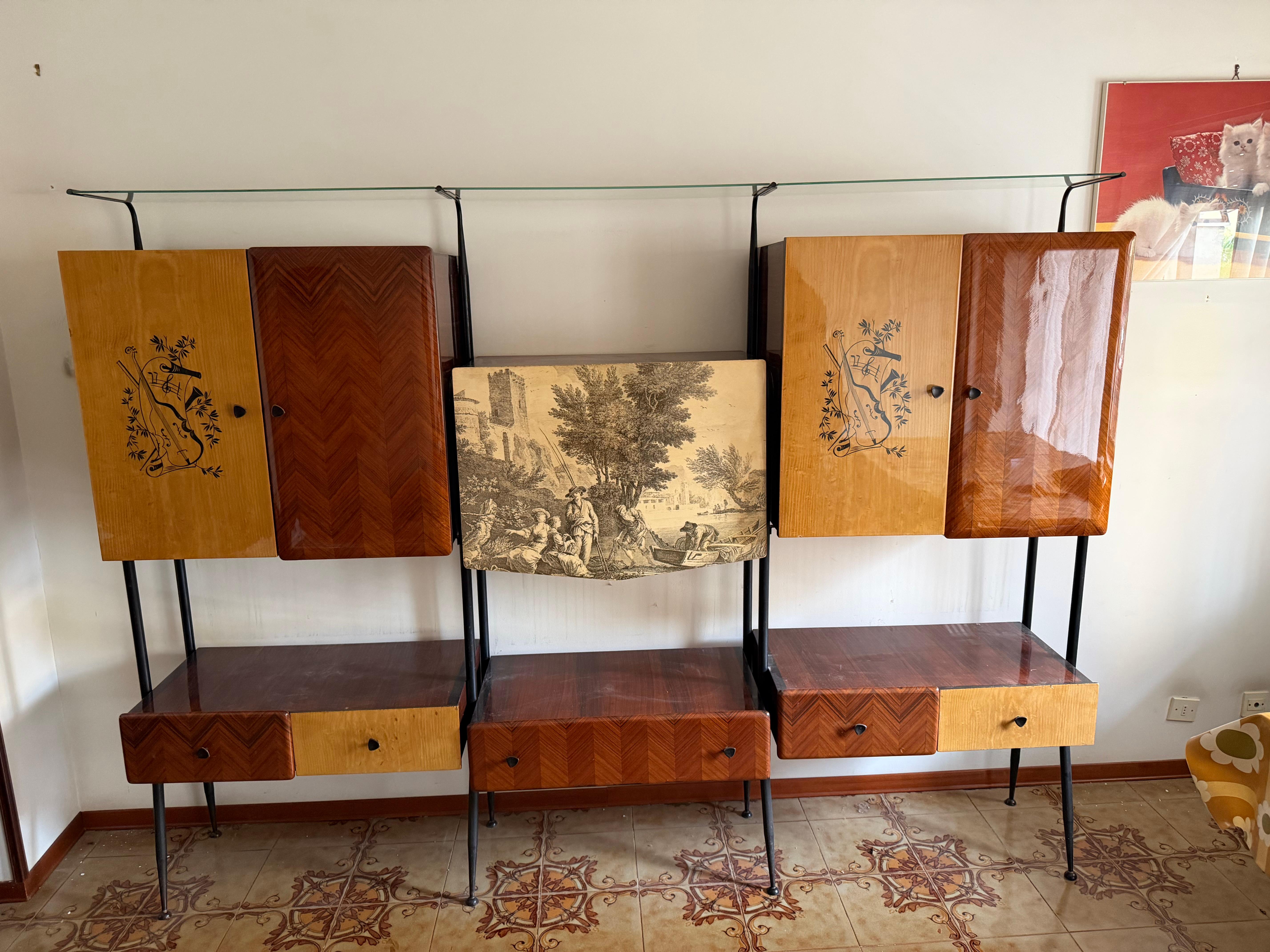Italian modular Cabinet attributed to Silvio Cavatorta, 1950s In Good Condition For Sale In Palermo, IT