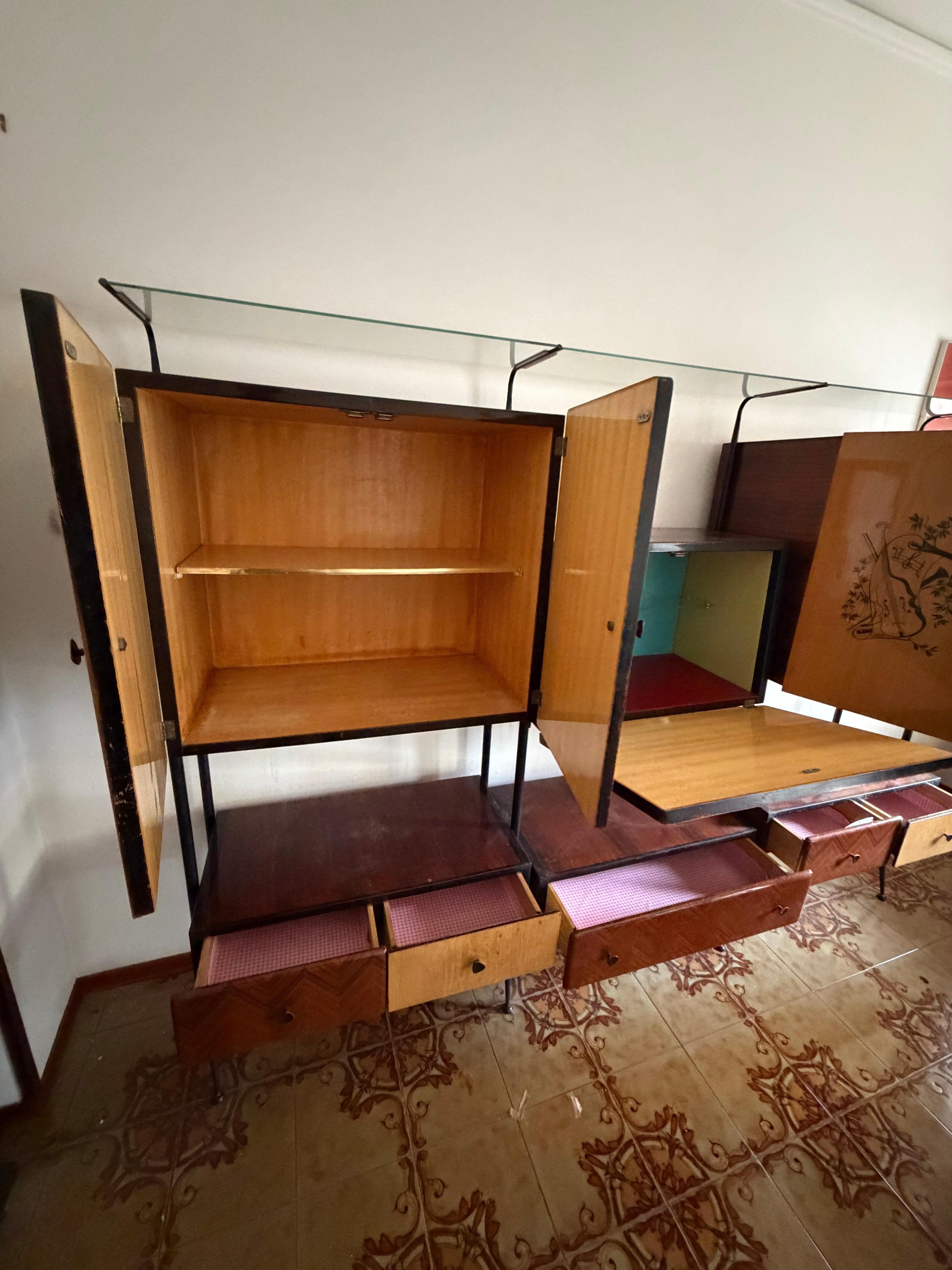 Mid-20th Century Italian modular Cabinet attributed to Silvio Cavatorta, 1950s For Sale