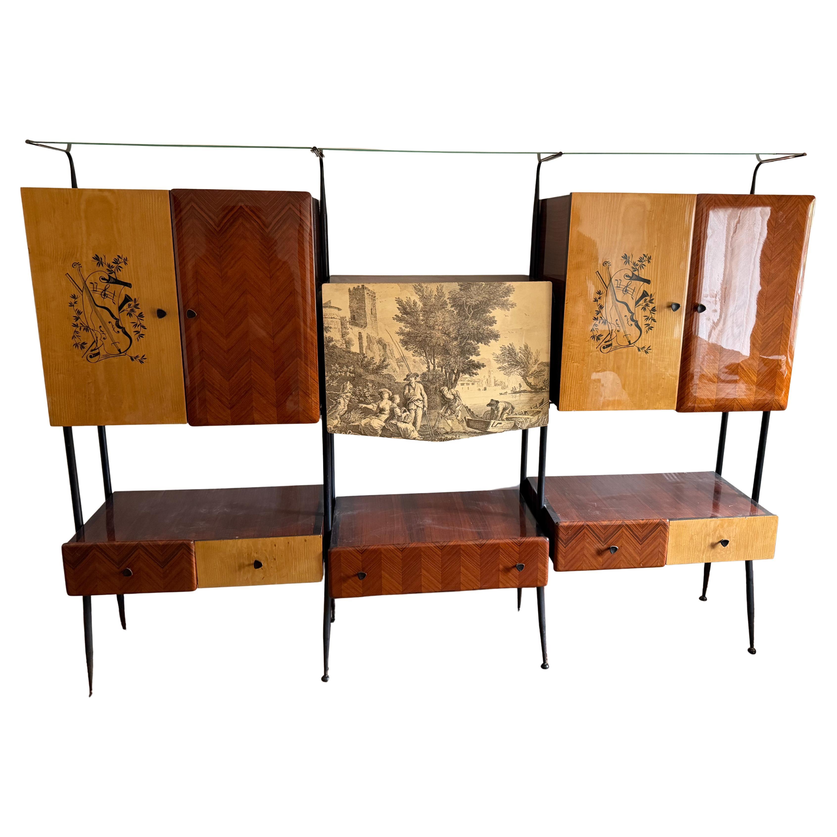 Italian modular Cabinet attributed to Silvio Cavatorta, 1950s For Sale