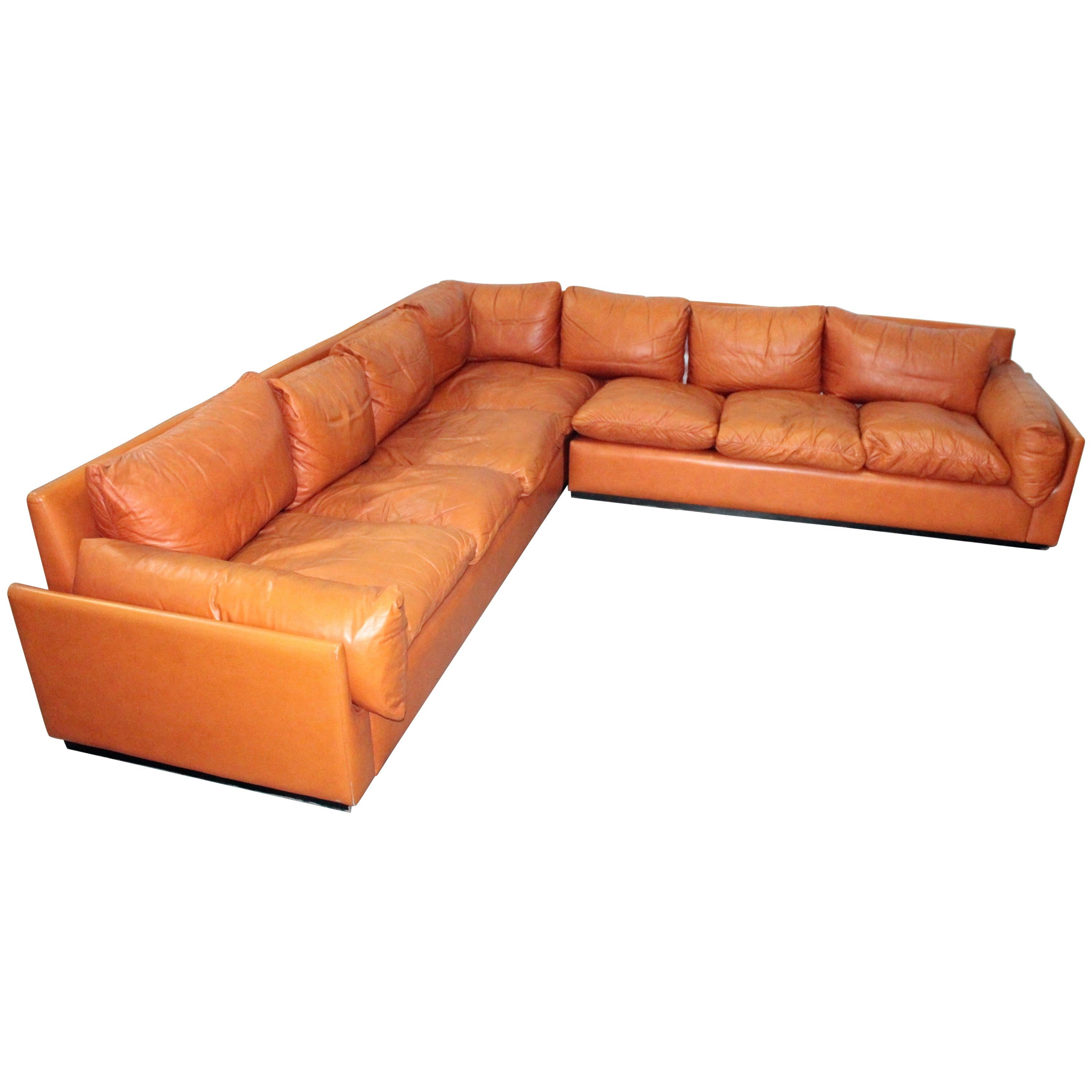 Italian Modular Cognac Leather Sofa, 1970s